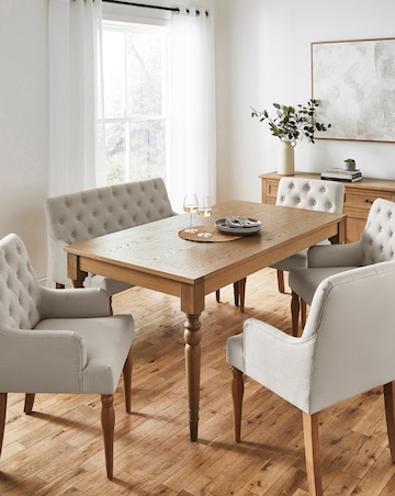 Margot Oak Dining Table with 1 Mae Bench & 4 Mae Chairs