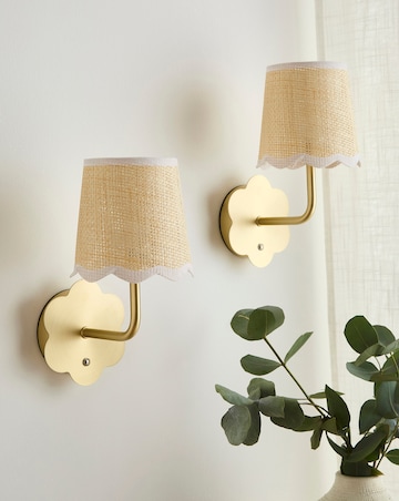 Pair of Gold Flower Scallop Rechargeable Wall Lights