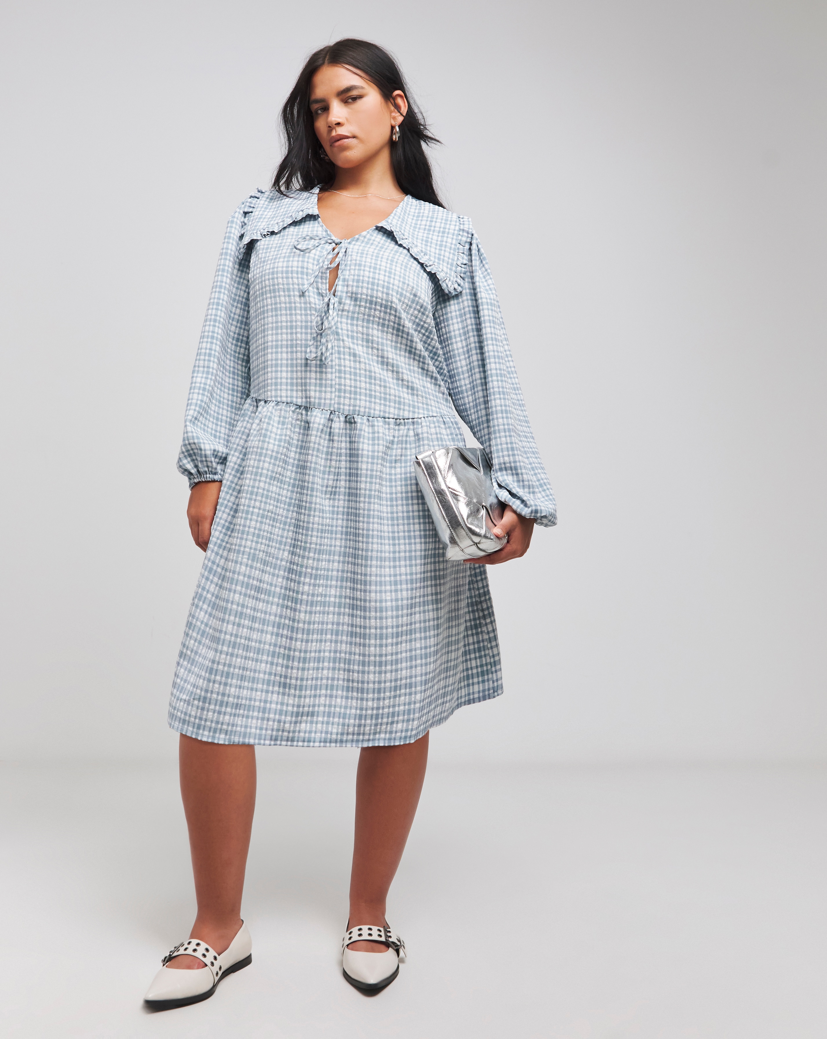 Checked Collared Smock Dress