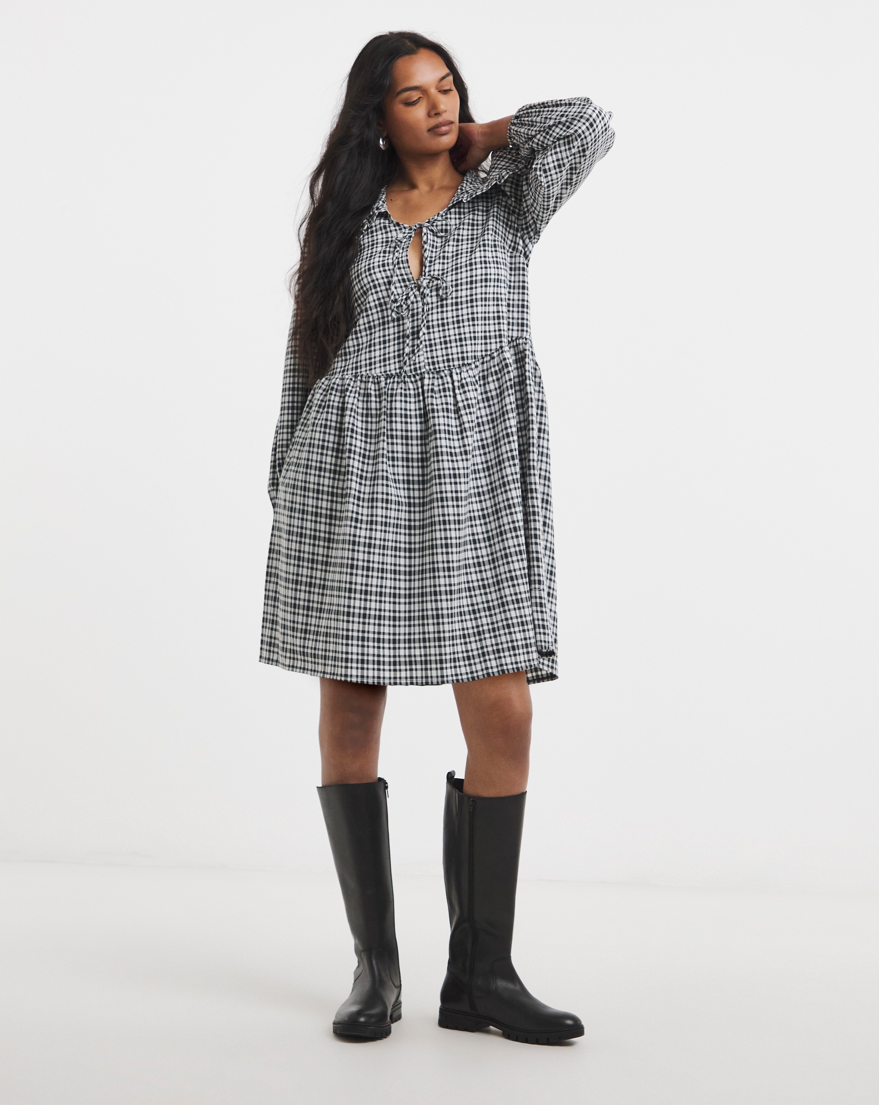 Checked Collared Smock Dress