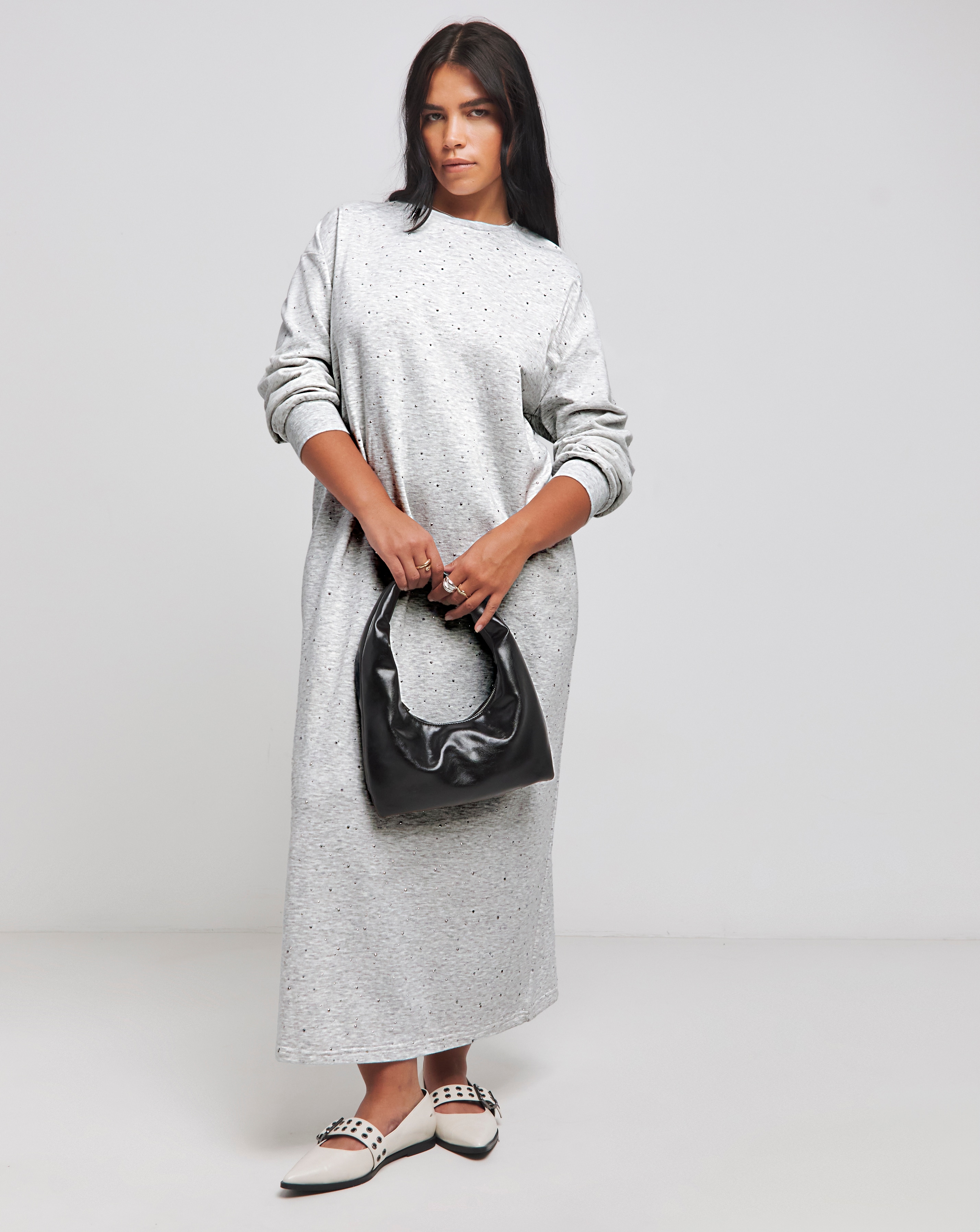 Grey Diamante Sweat Dress