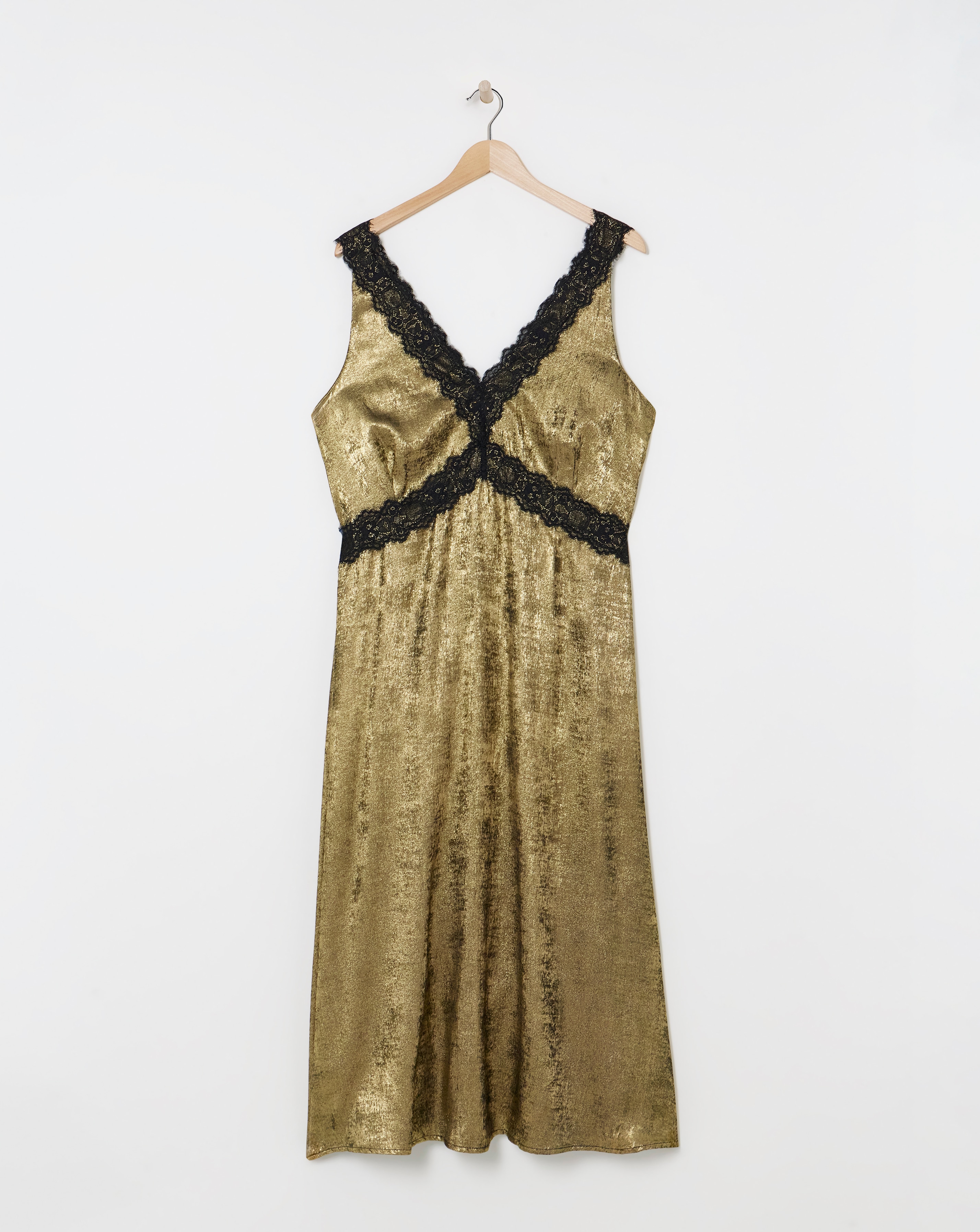 Gold Lace Trim Slip Dress