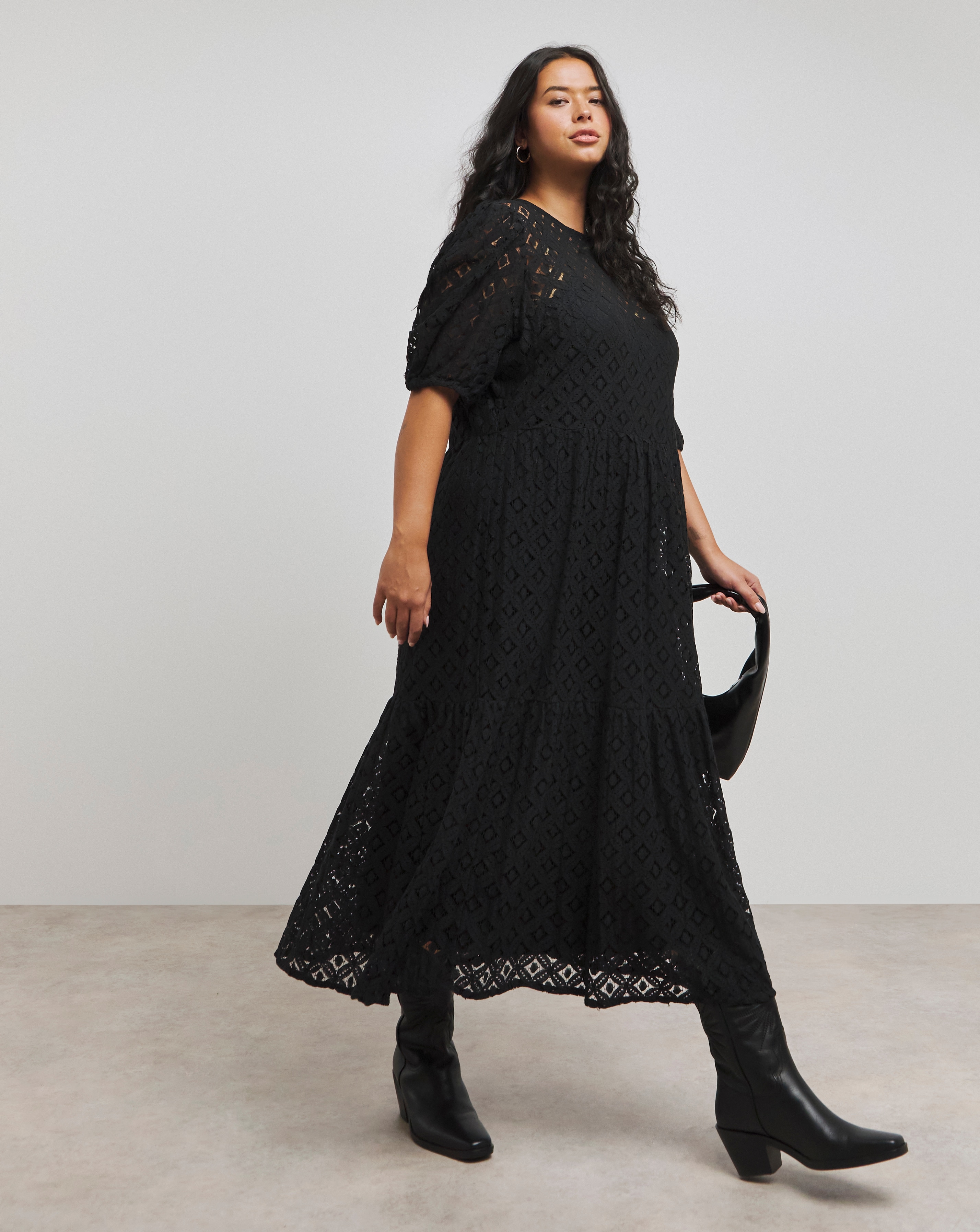 Black Lace Tiered Midaxi Dress