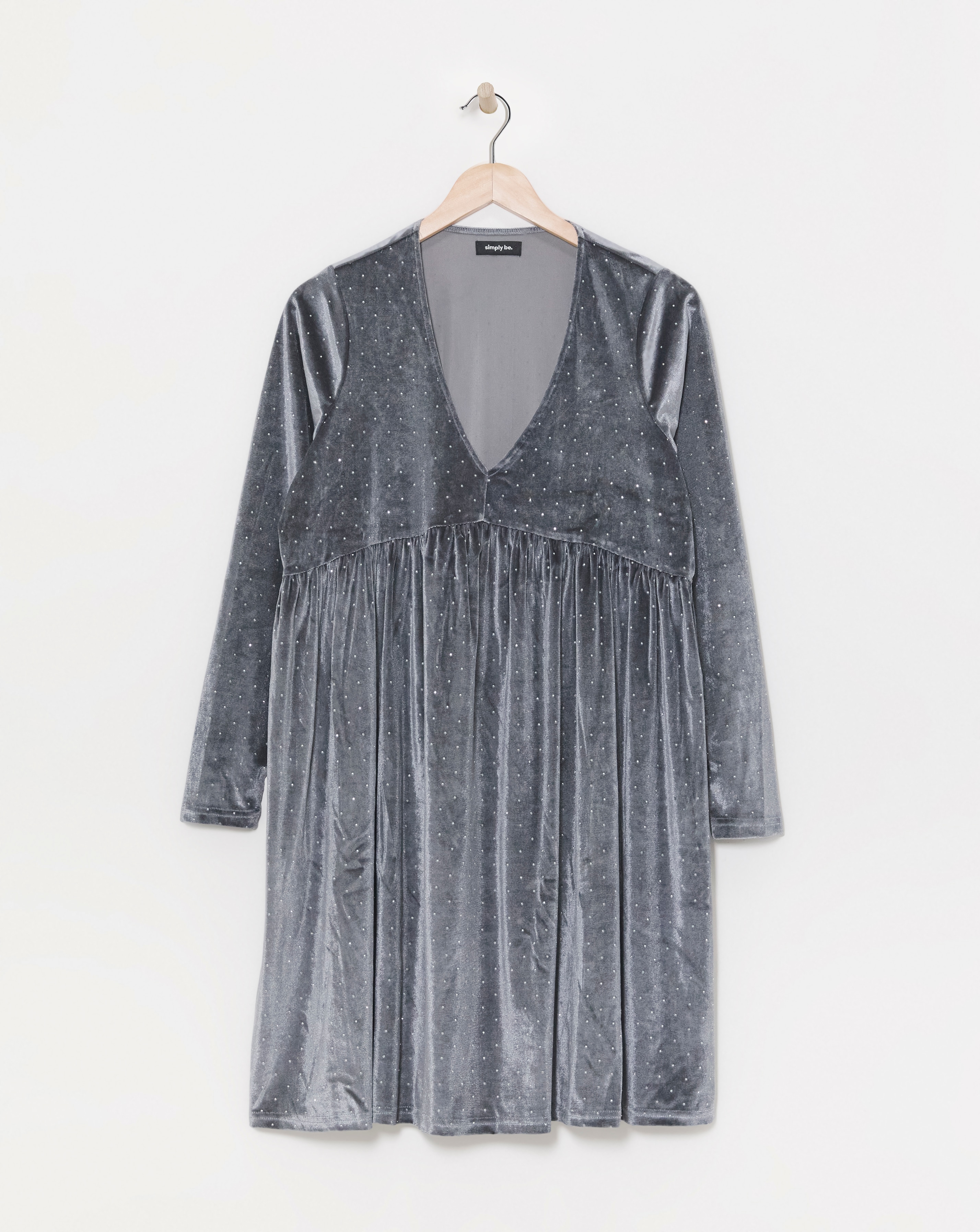 Grey Velour Hotfix Smock Dress
