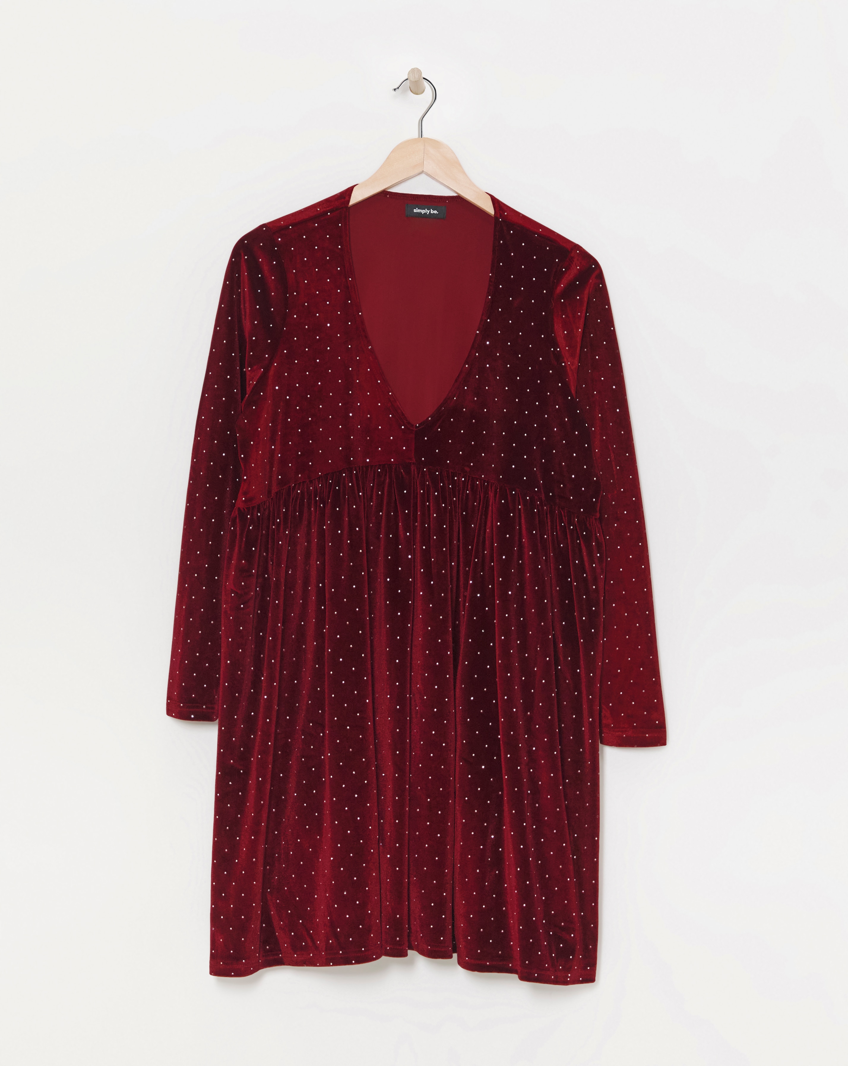 Red Velour Hotfix Smock Dress