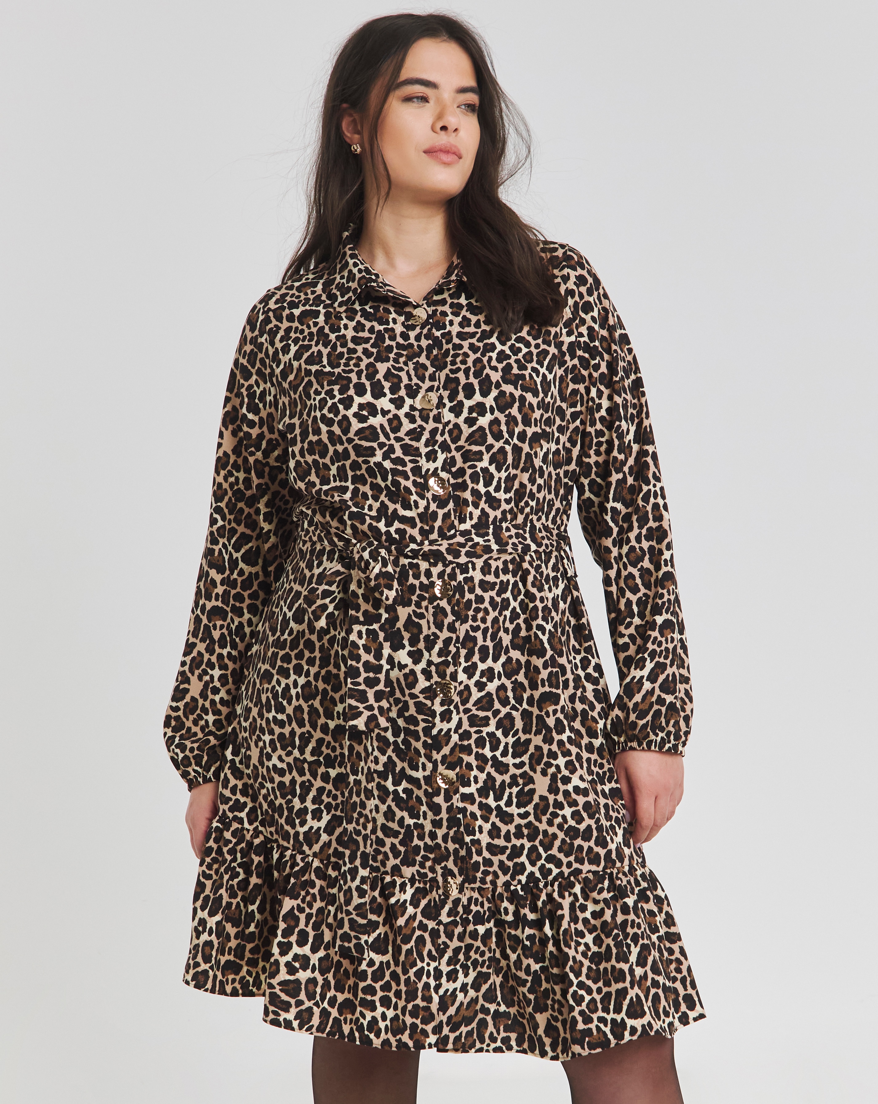 Leopard Button Through Shirt Dress