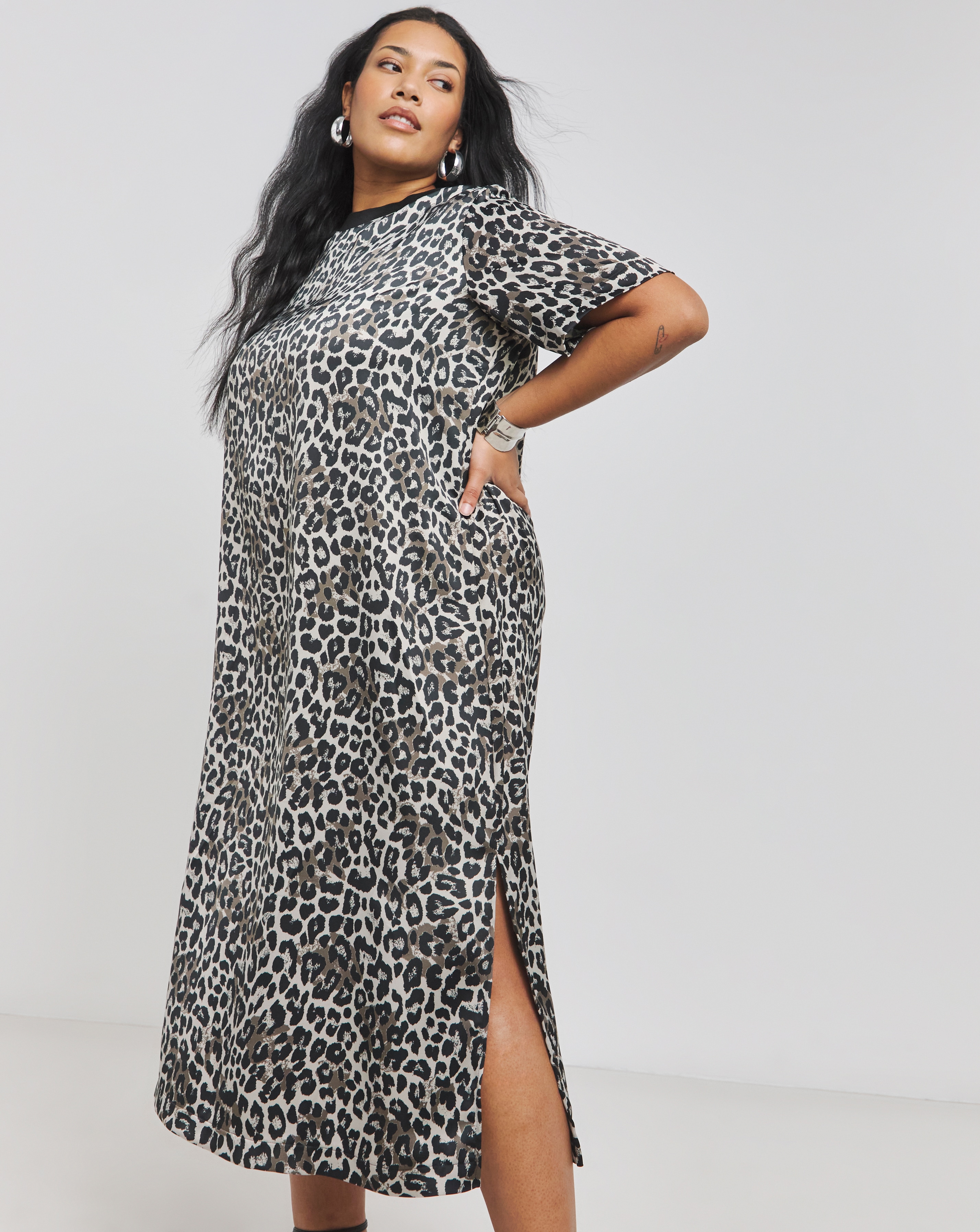 Leopard Print Satin Midi Dress