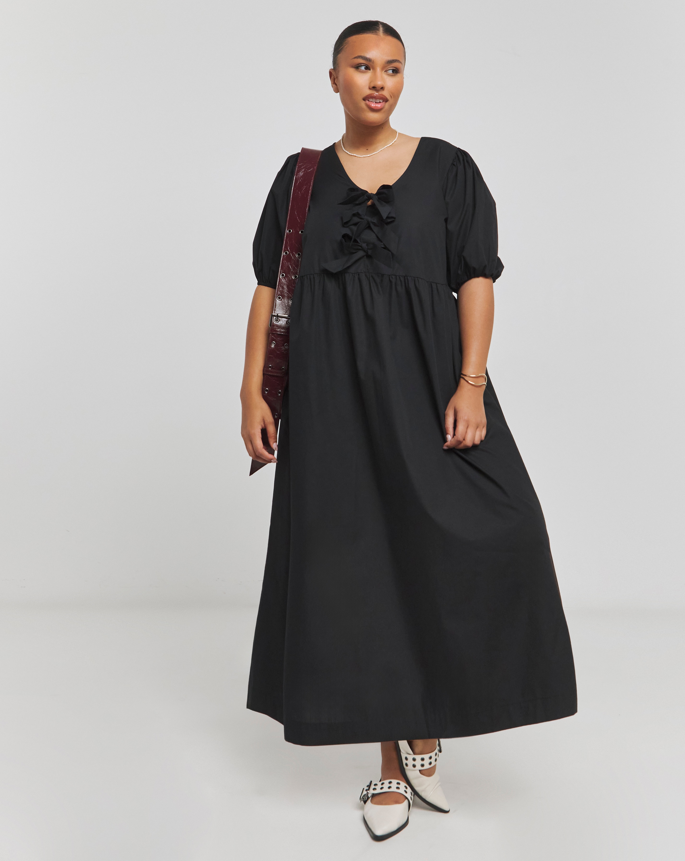 Bow Front Midaxi Dress With Pockets