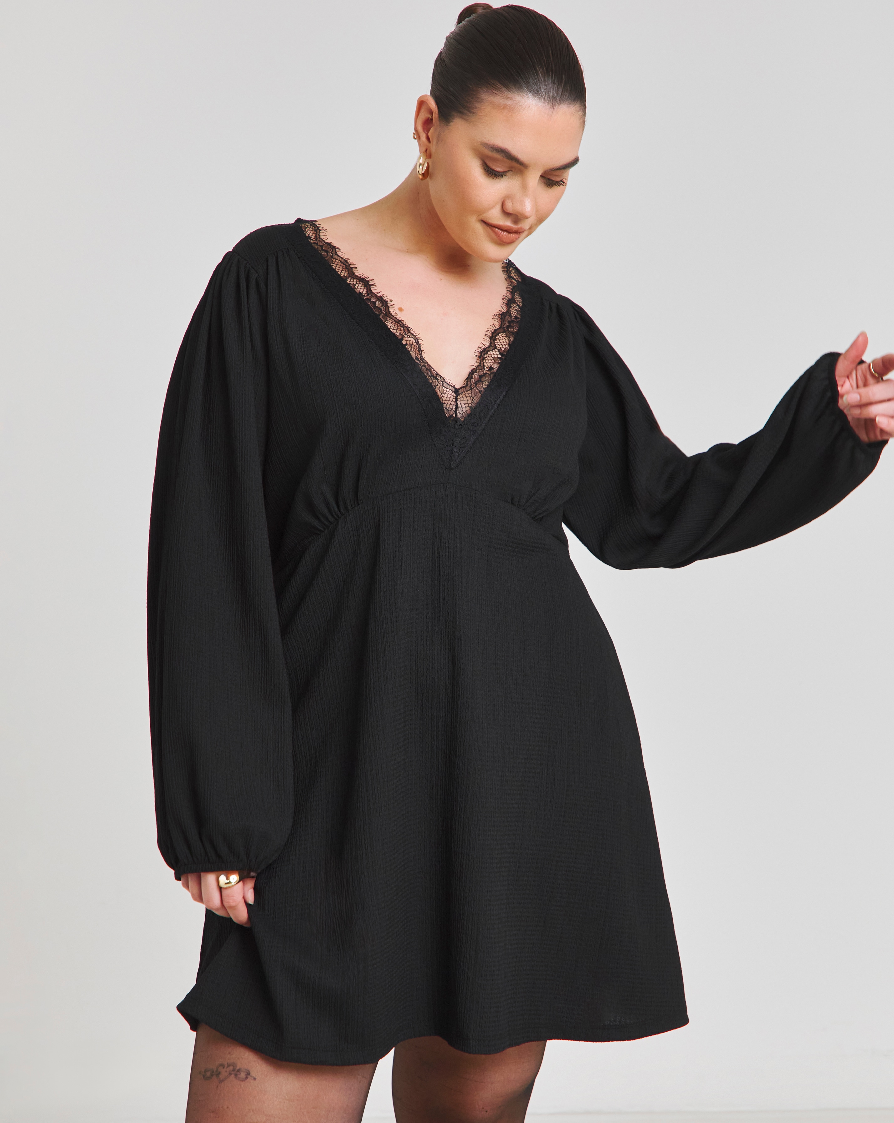 Waffle Lace Trim Skater Dress