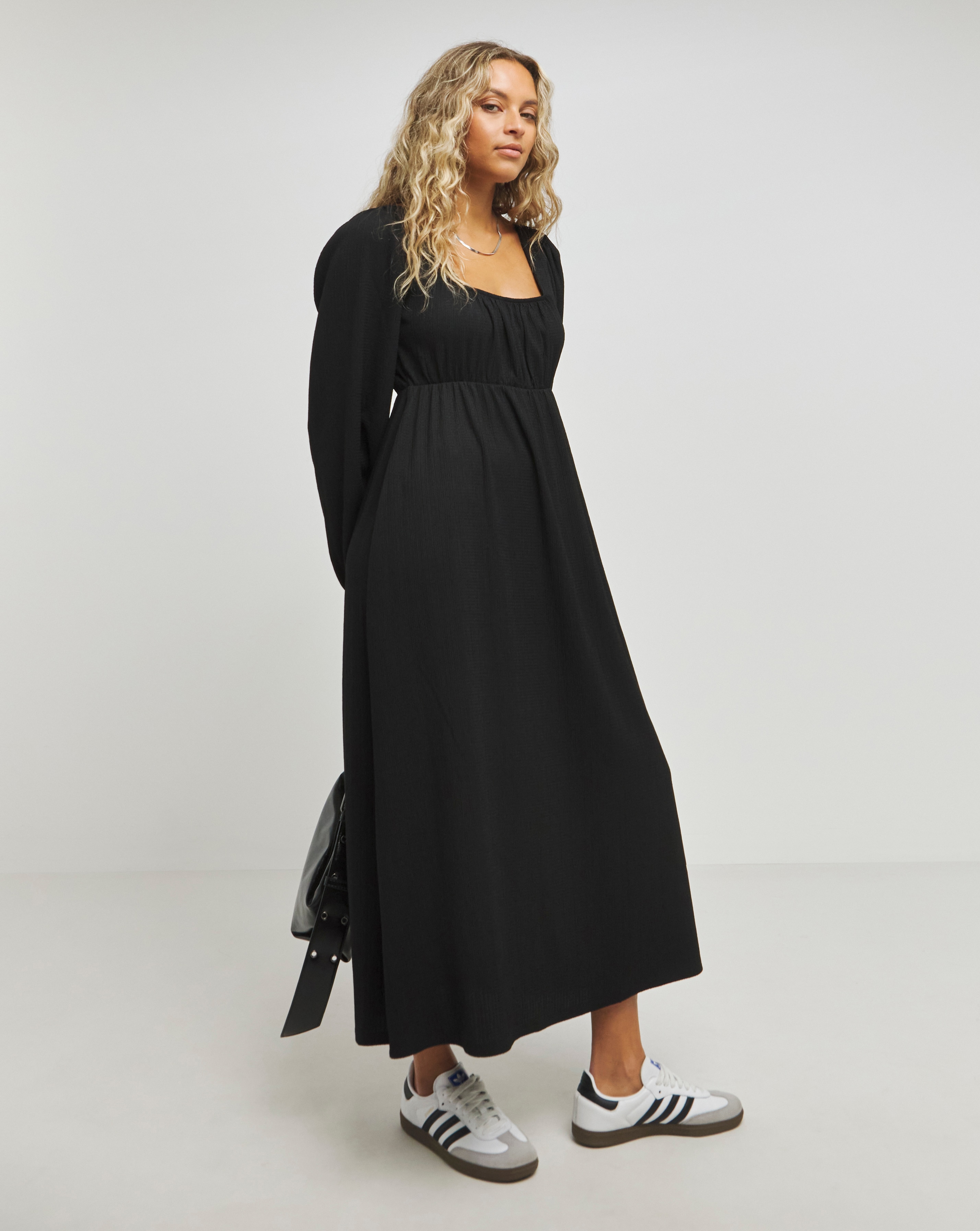 Black Waffle Midi Dress