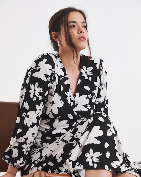 Mono Floral Print Supersoft Midi Dress