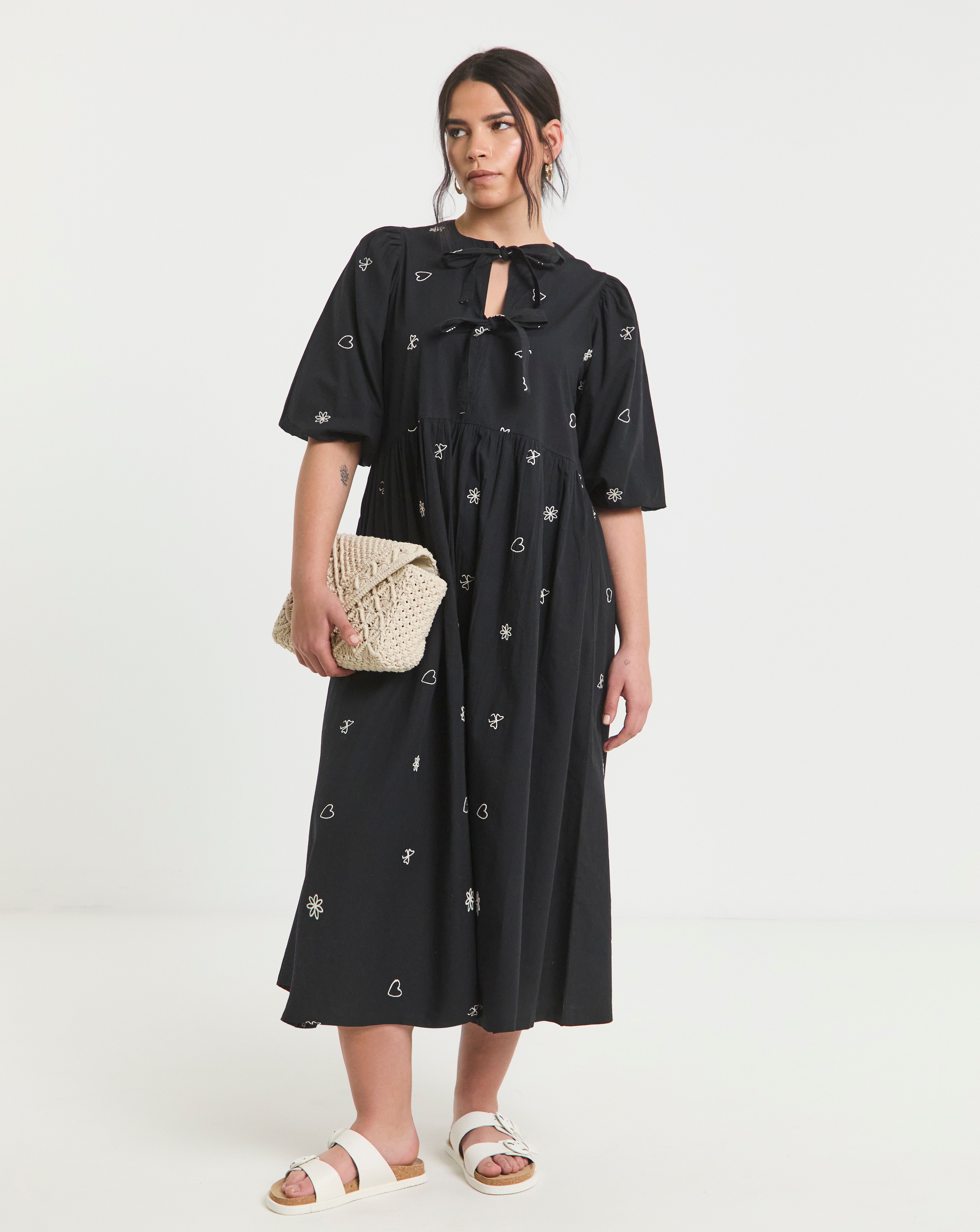 Bow Embroidered Midi Dress