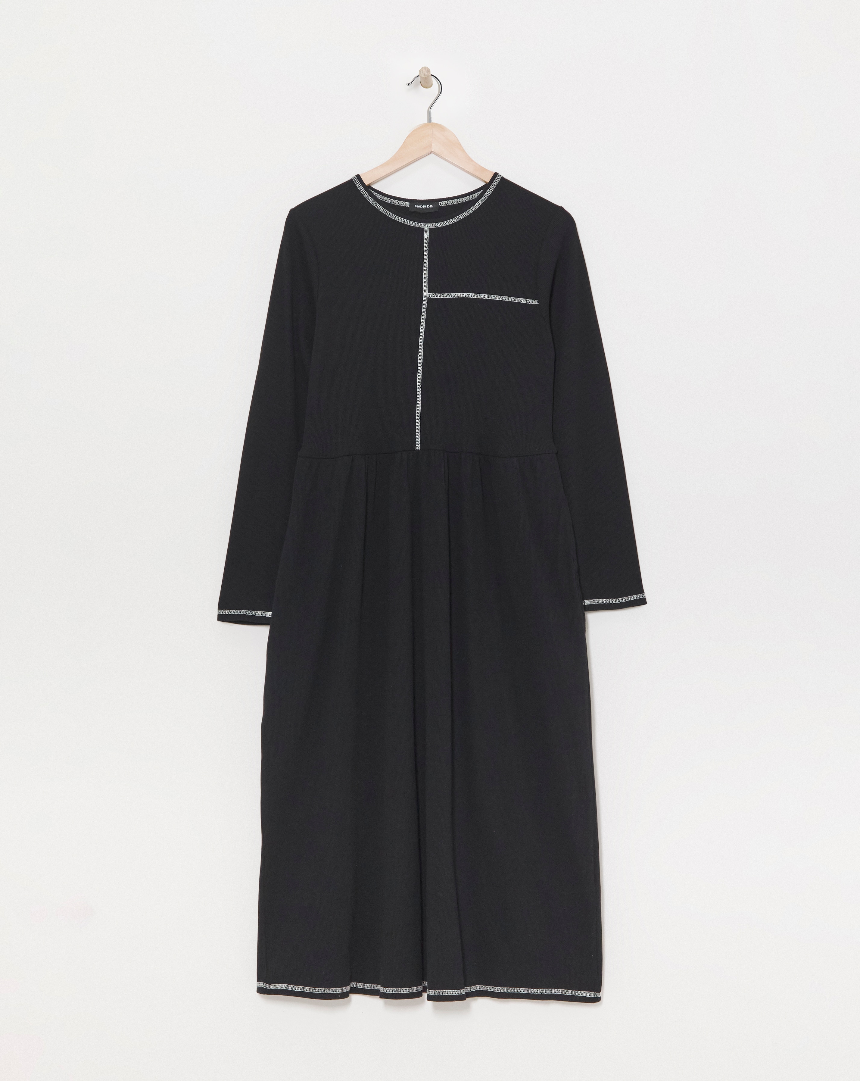 Black Ribbed Contrast Seam Midi Dress