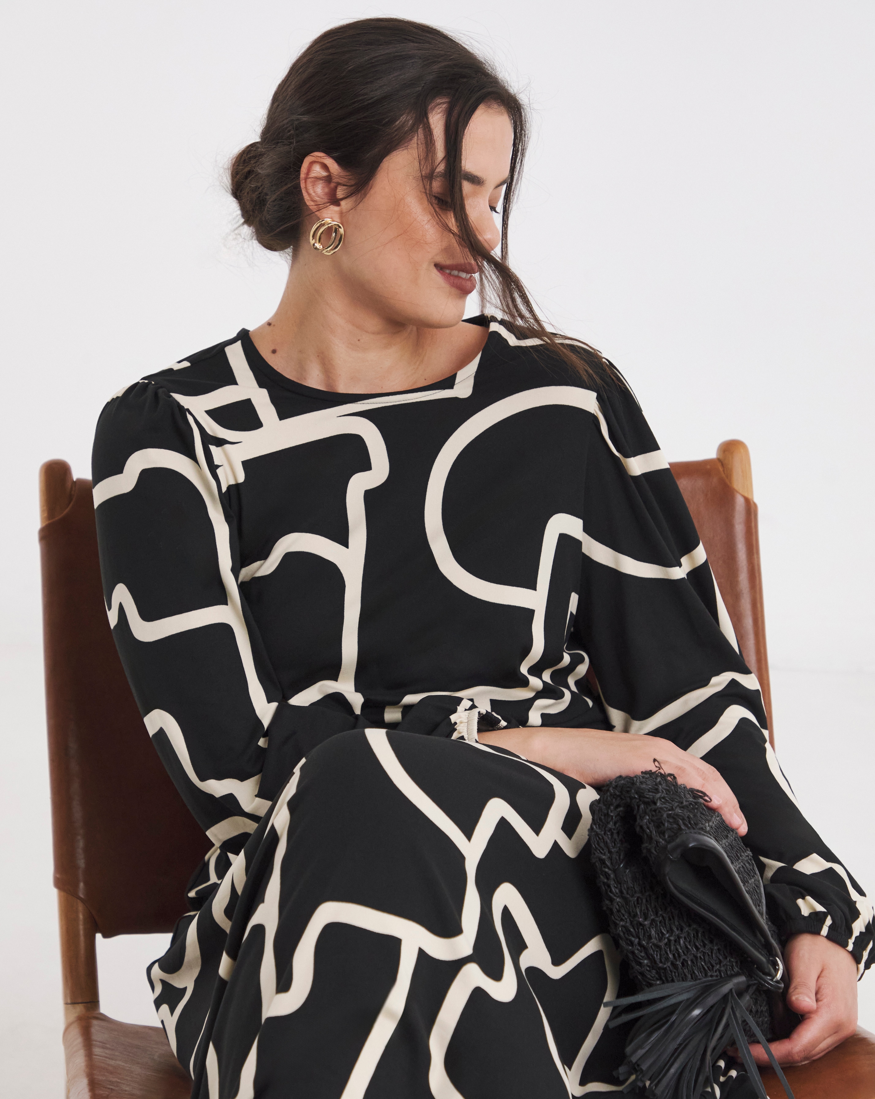 Black Print Supersoft Midi Dress