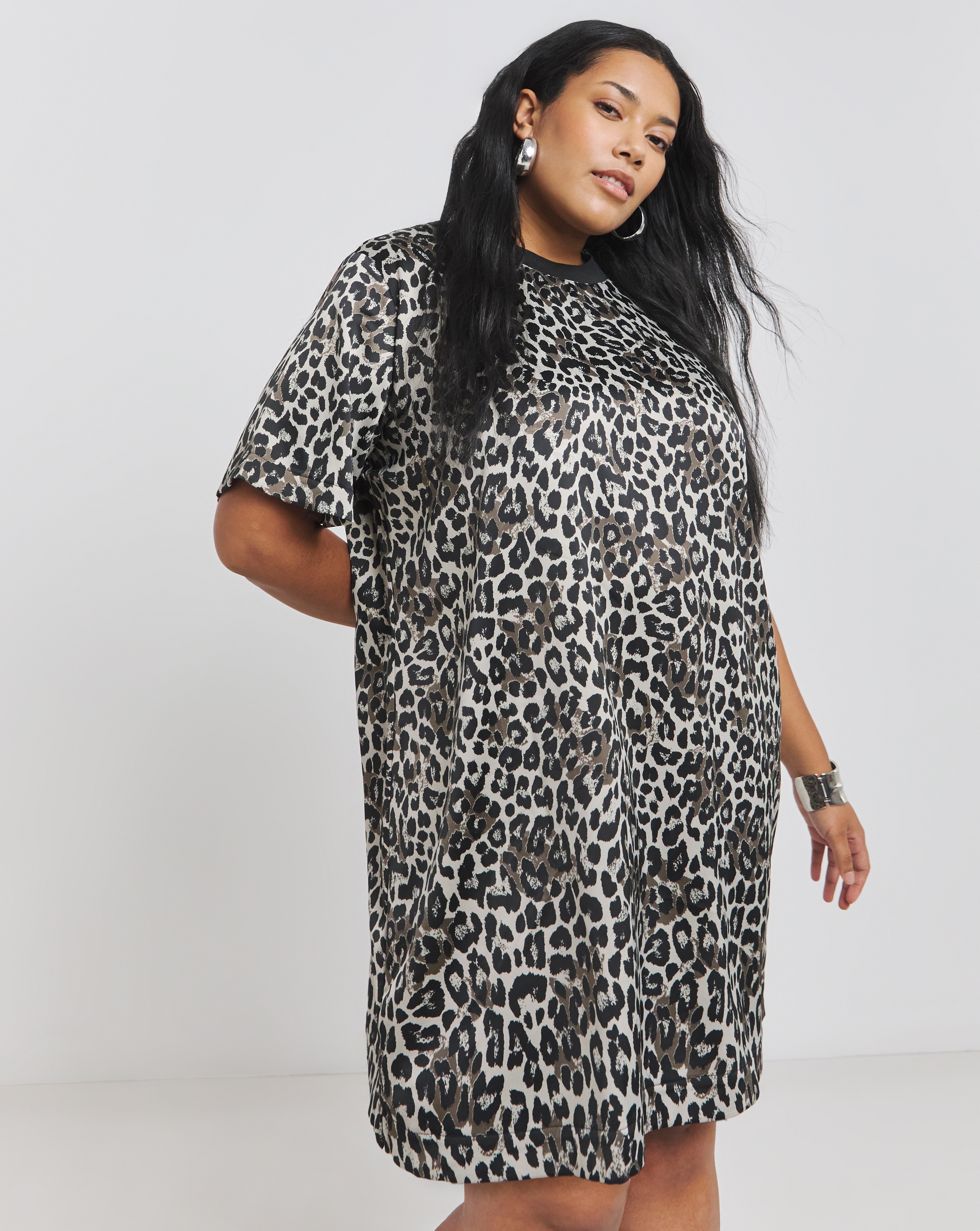 Leopard Satin T-Shirt Dress
