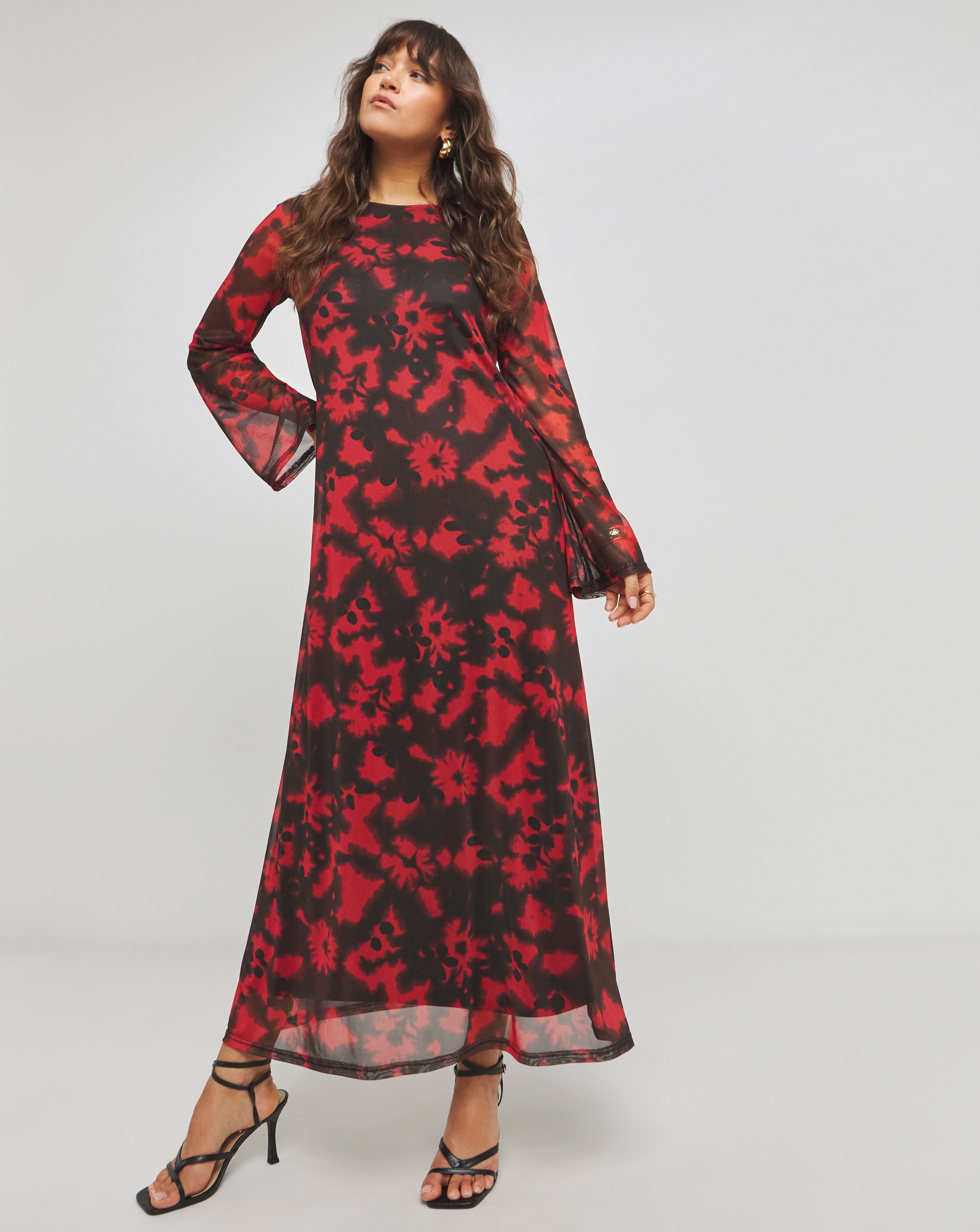 Printed Mesh Maxi Dress