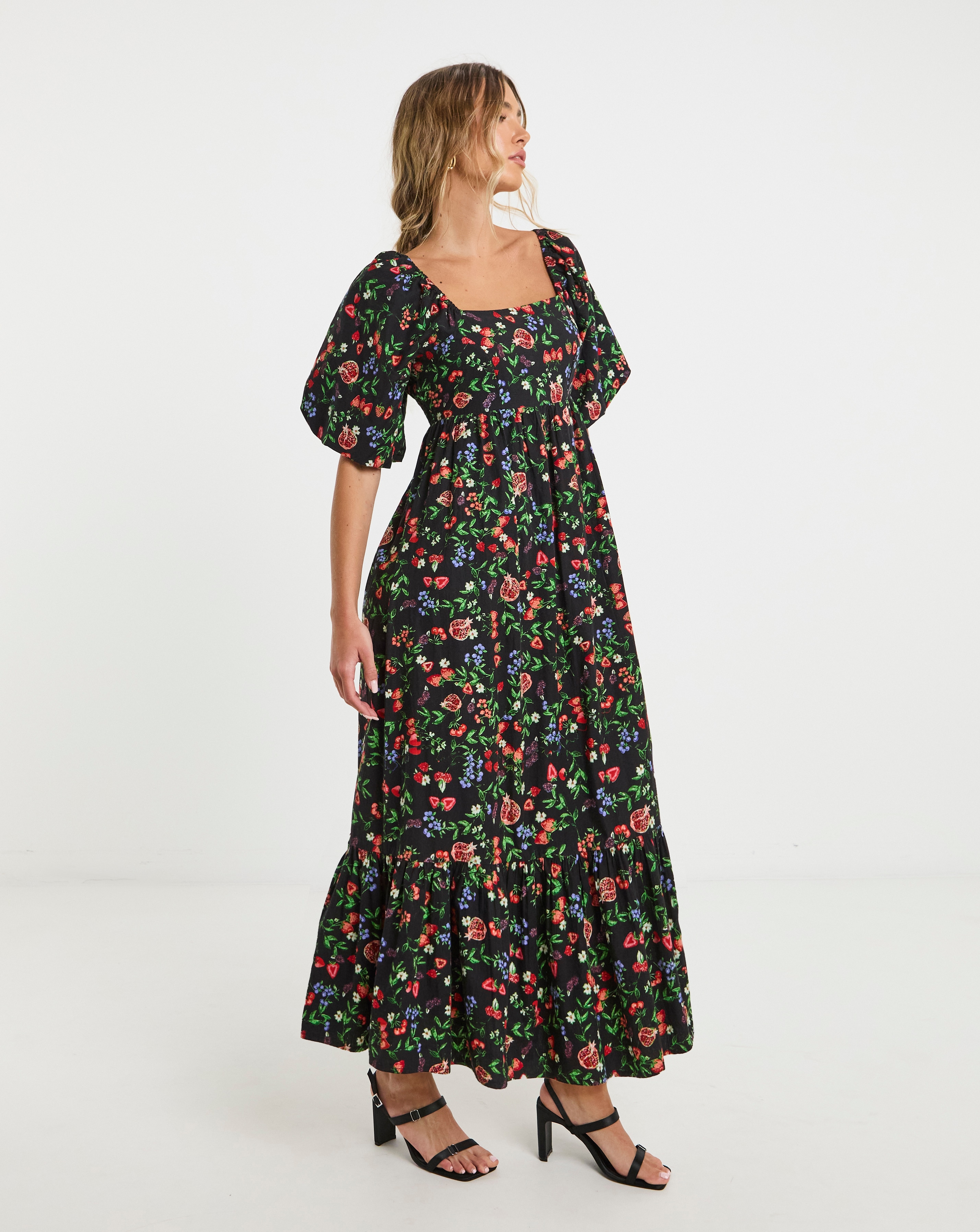 Fruit Print Poplin Maxi Dress