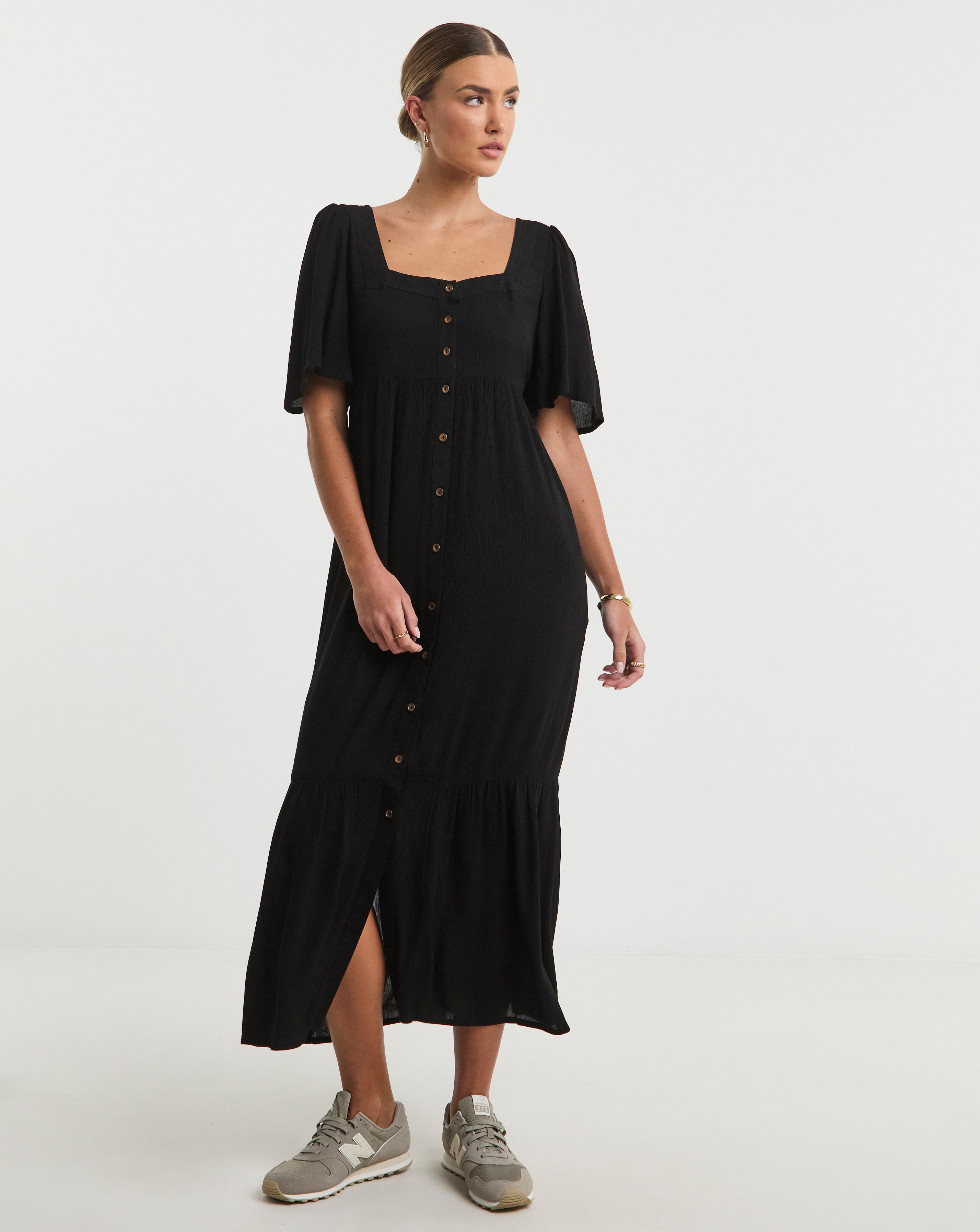 Black Crinkle Maxi Dress