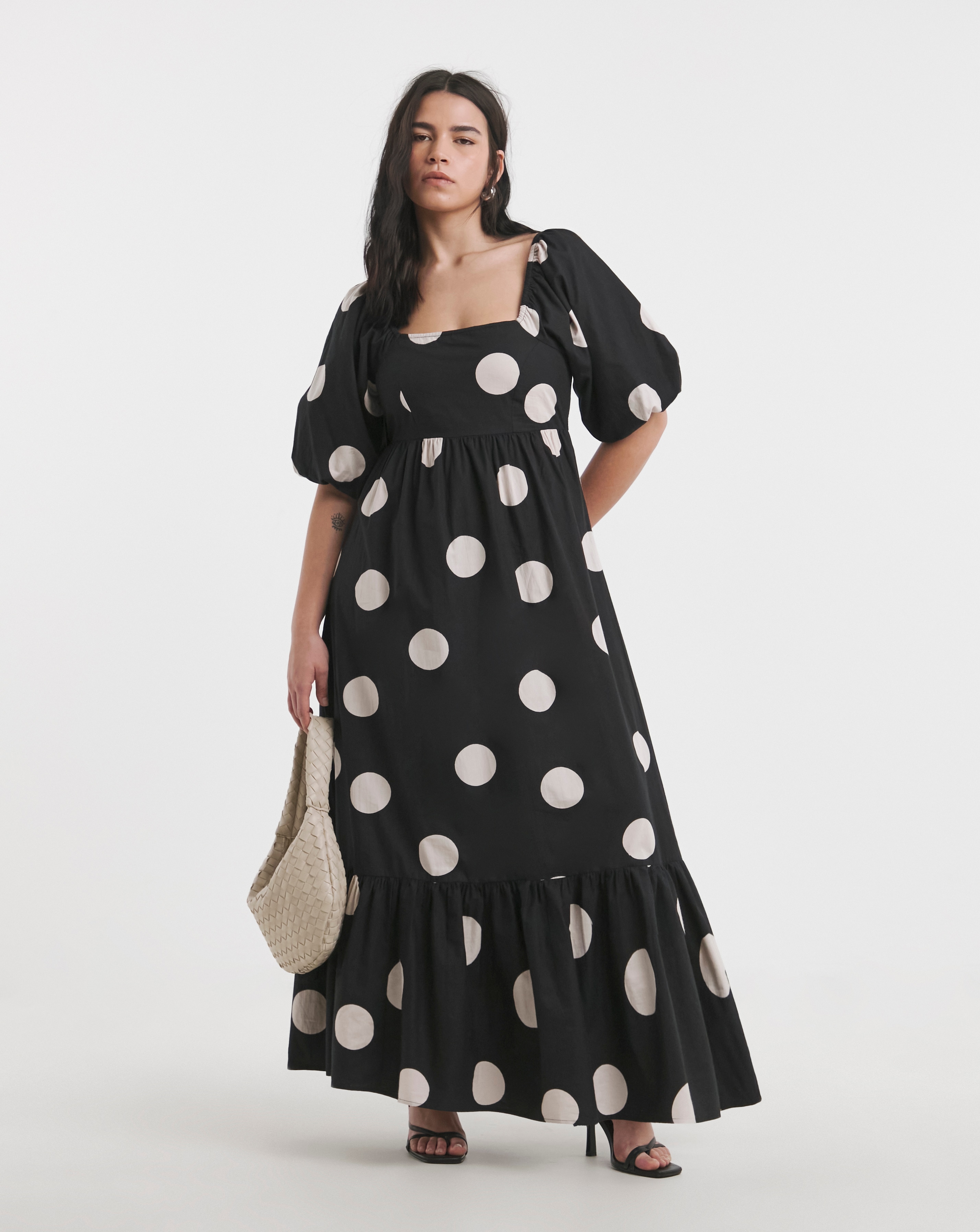 Mono Spot Printed Cotton Maxi Dress
