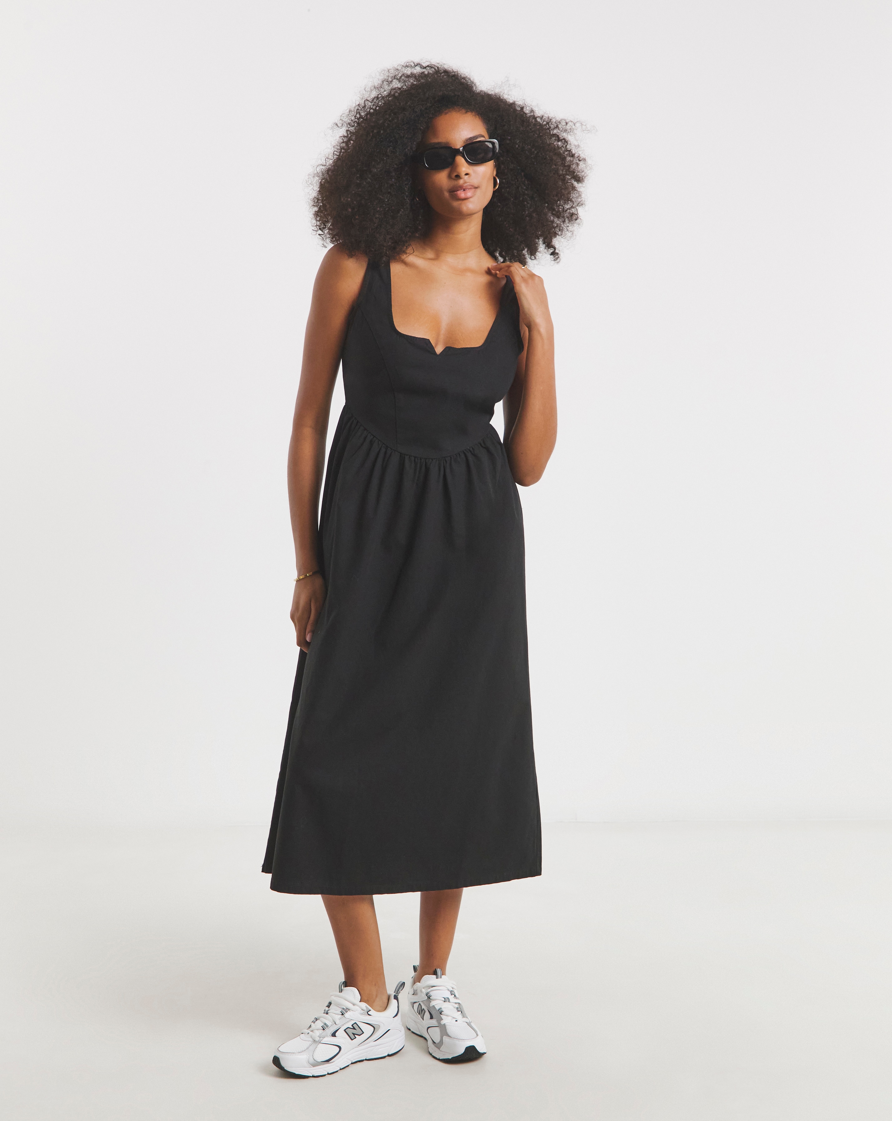 Black Seamed Detail Utility Midi Dress