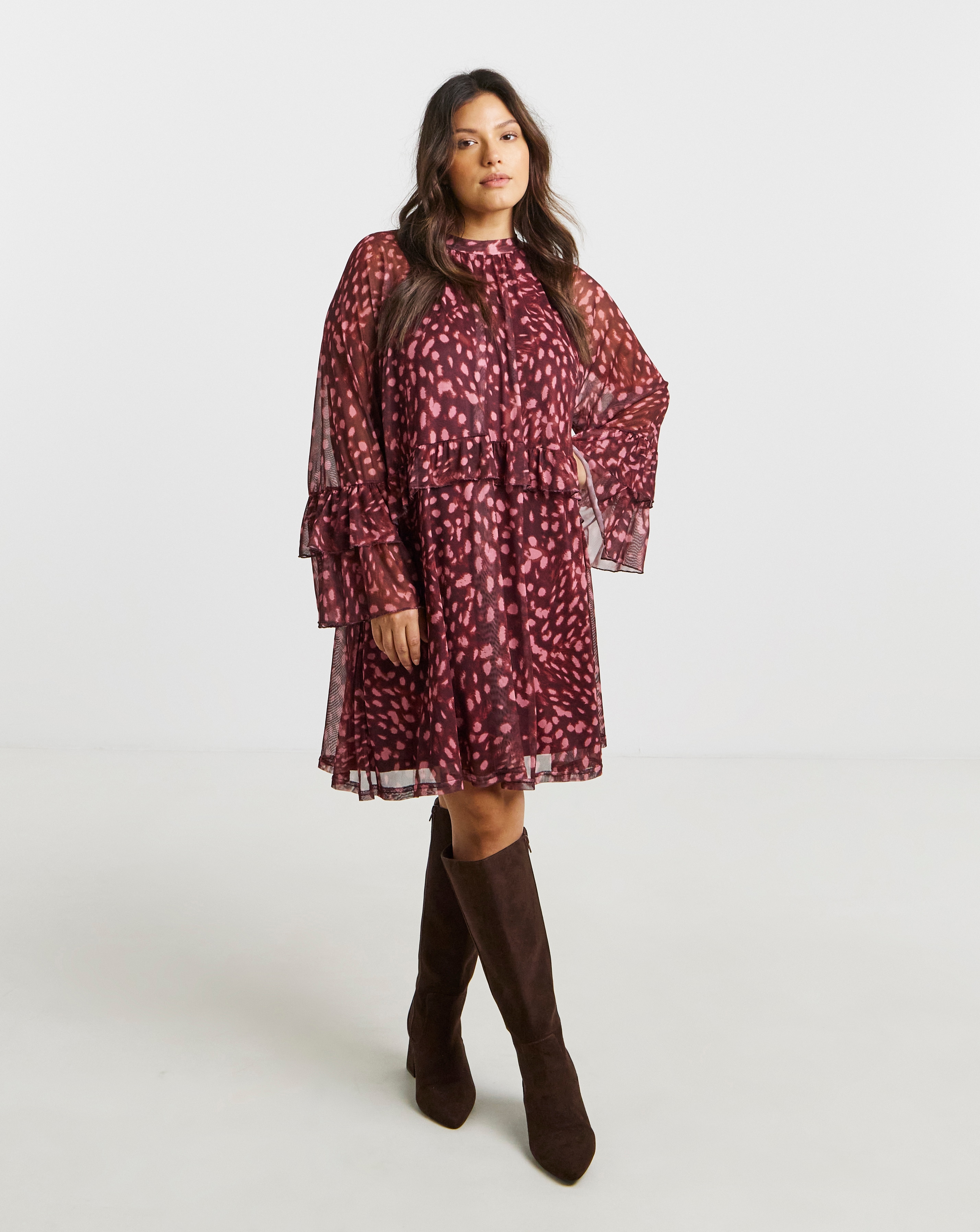 Printed Romantic Mesh Smock Dress