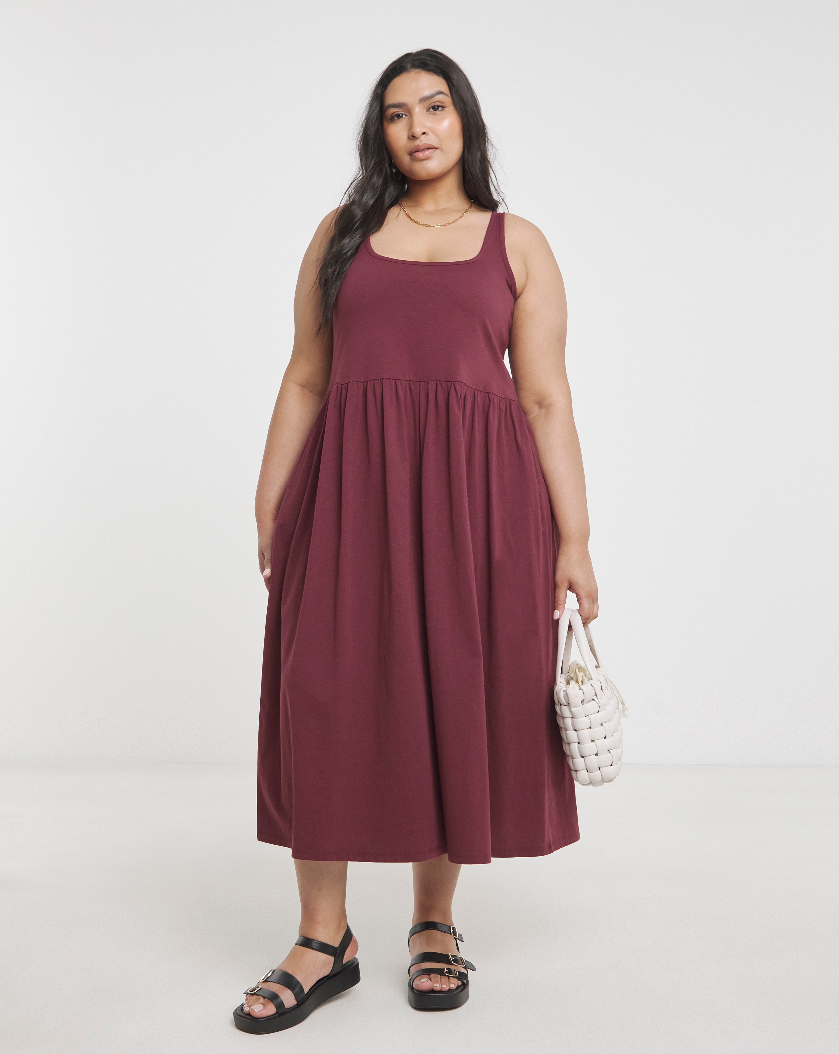 Burgundy Jersey Apron Dress