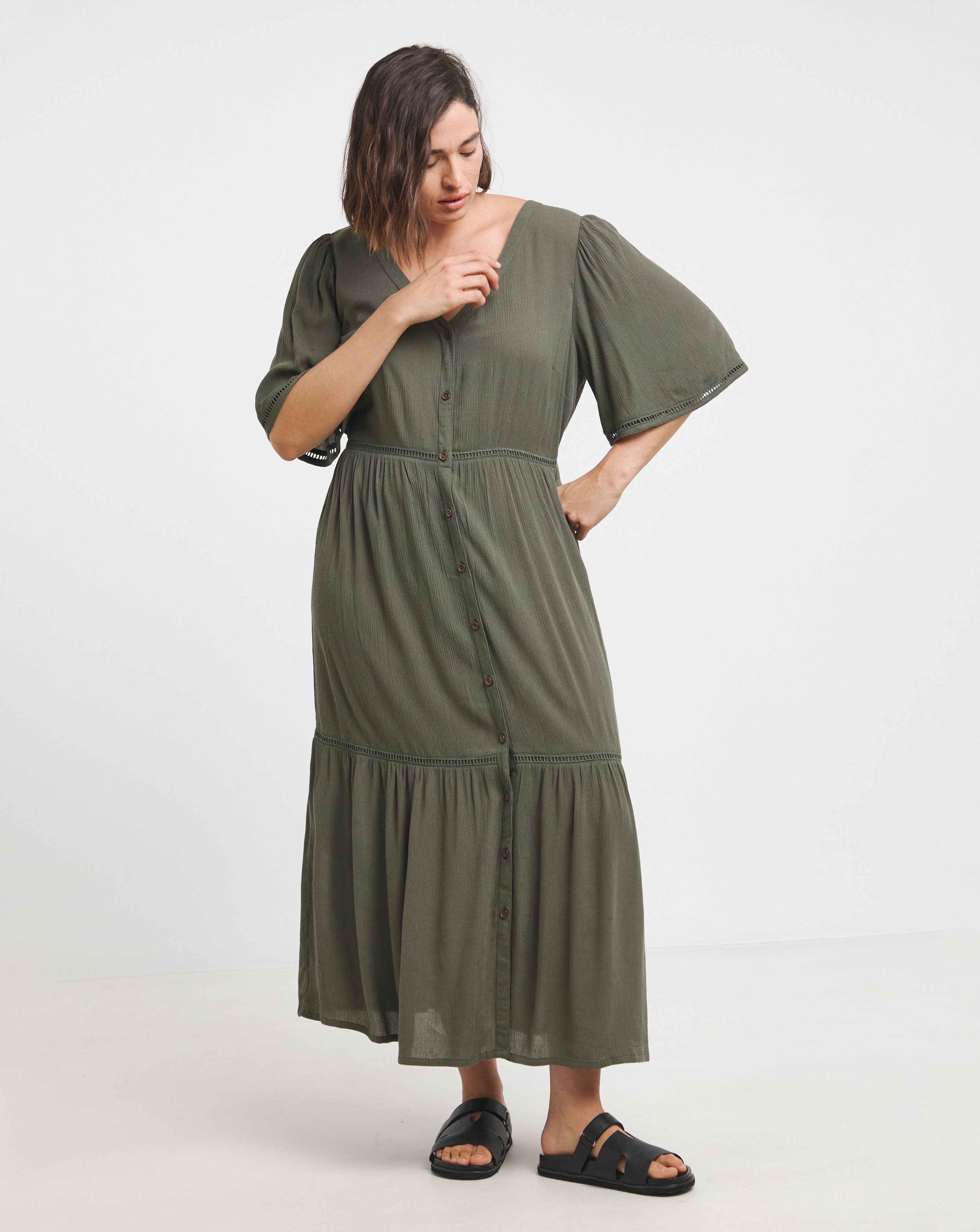 Simply Be Khaki Crinkle Midi Dress