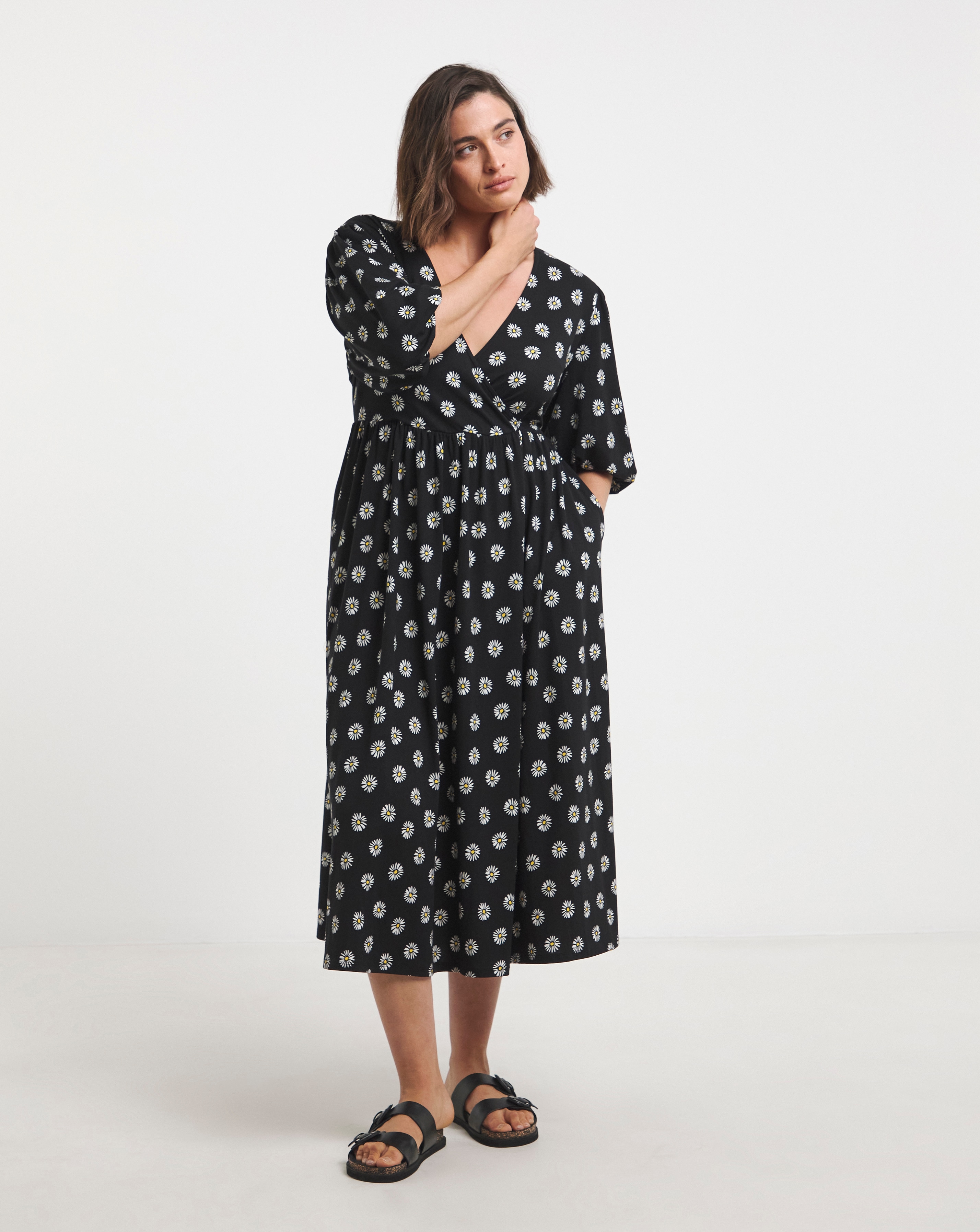 Daisy Print Supersoft Wrap Midi Dress
