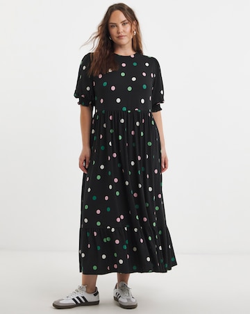 Simply Be Spot Print Supersoft Tiered Midi Dress