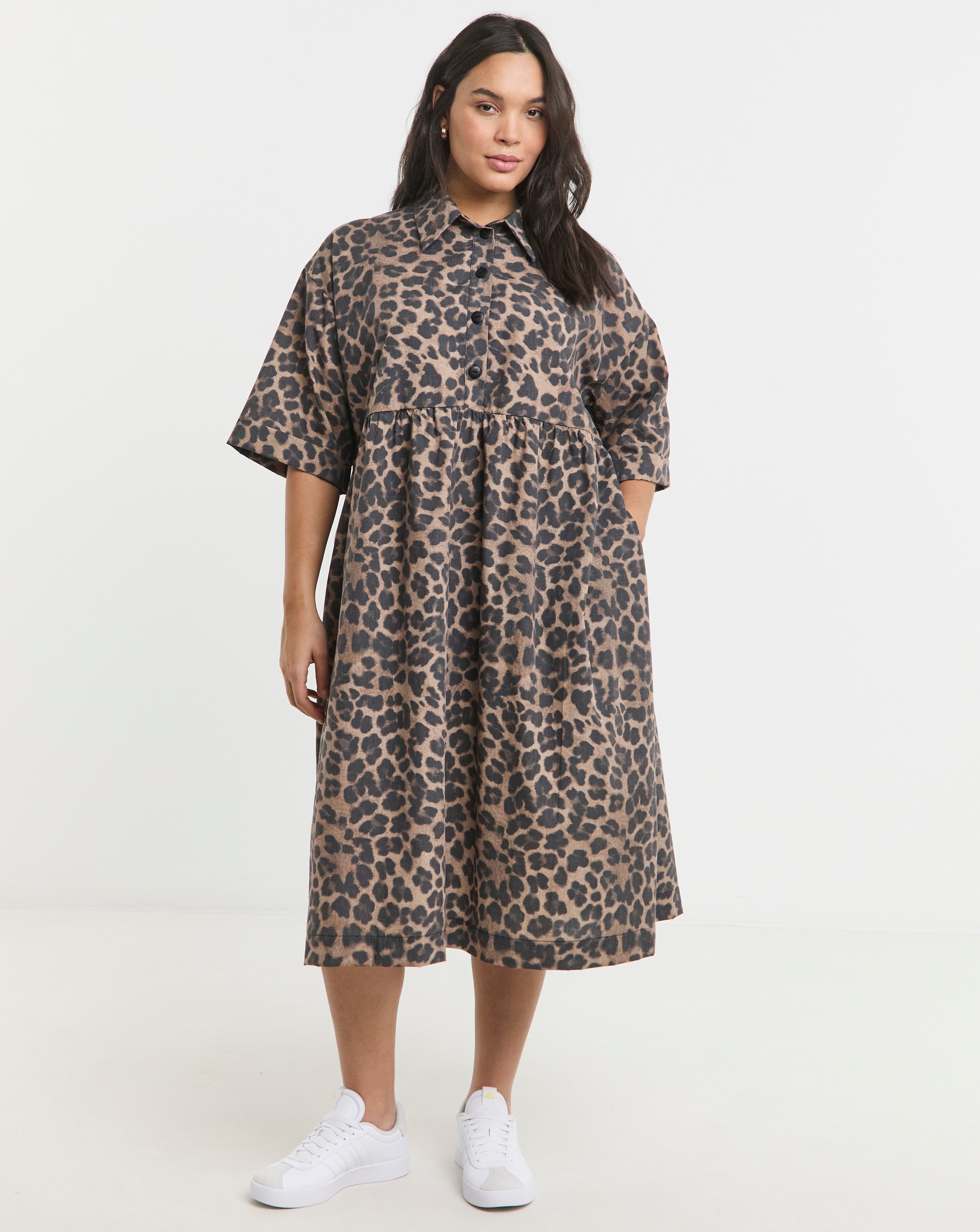 Printed Shirt Dress With Pockets