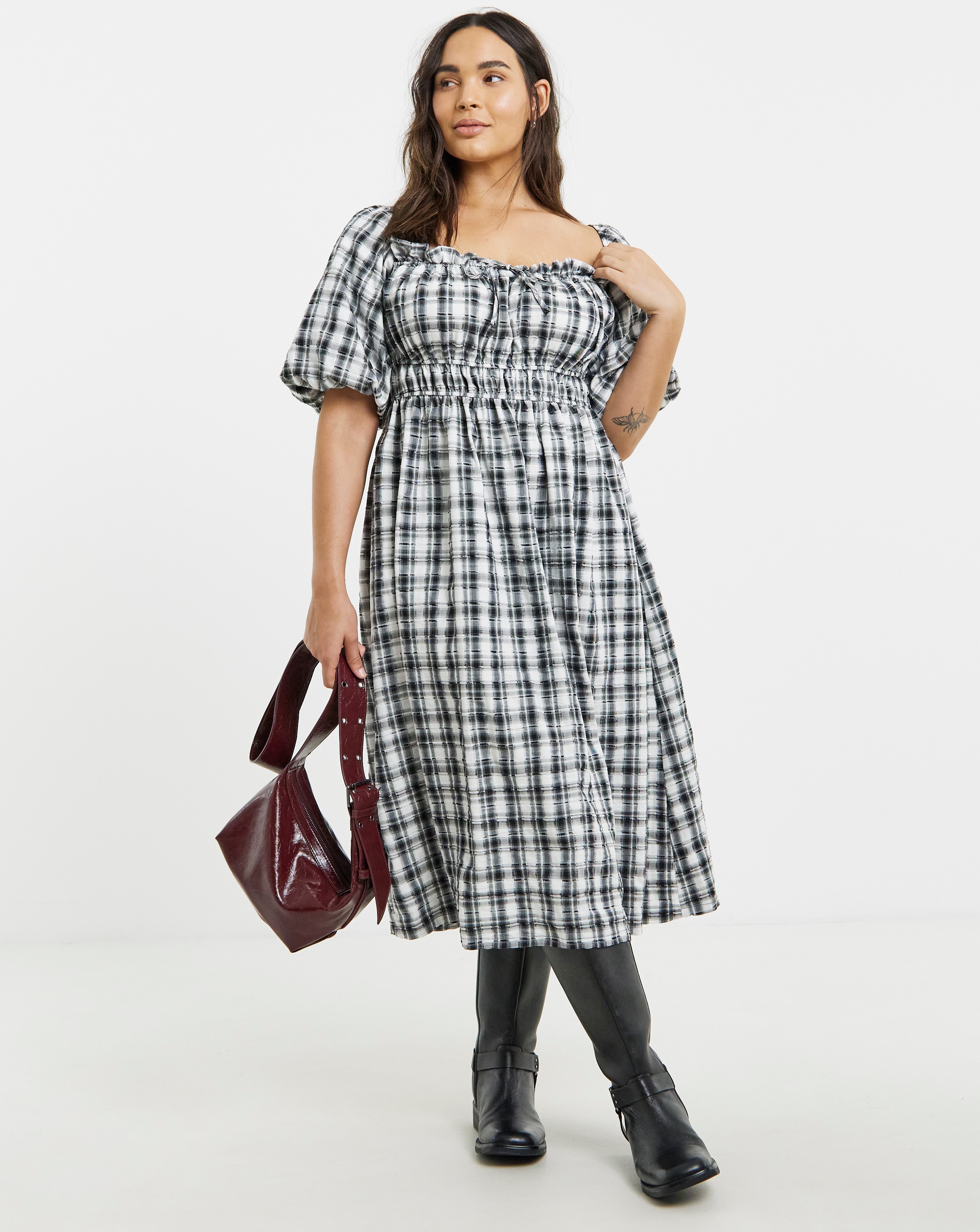 Mono Check Midi Dress