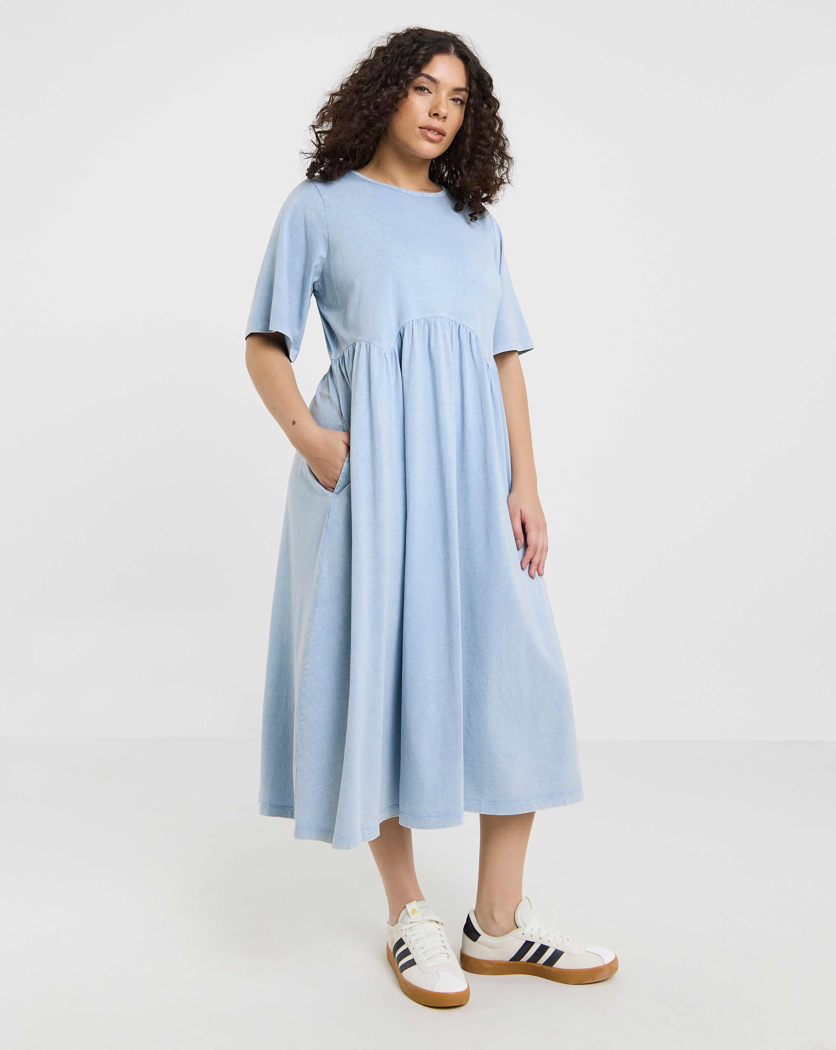 Acid Wash Midi Smock Dress