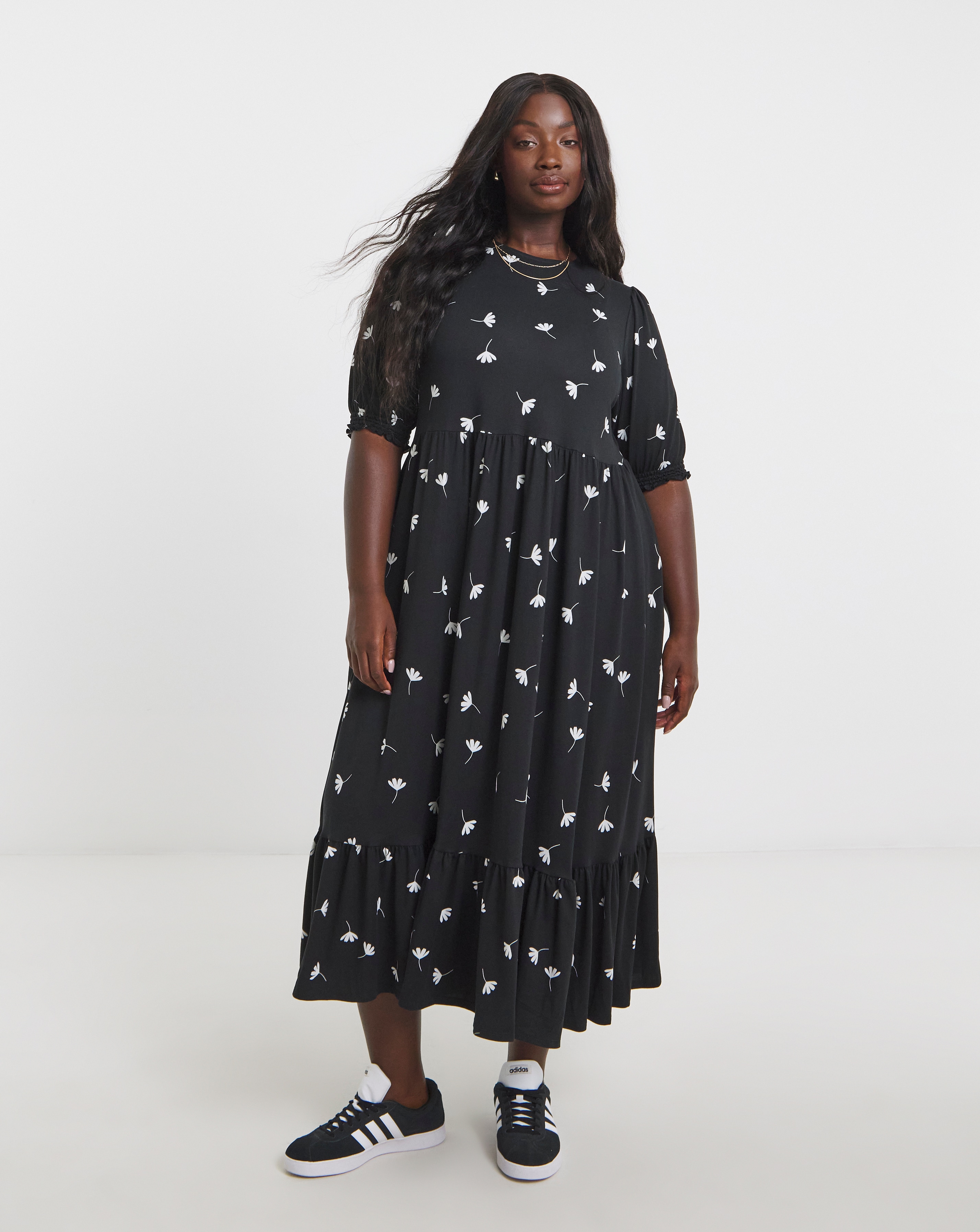 Black Ditsy Supersoft Midi Dress