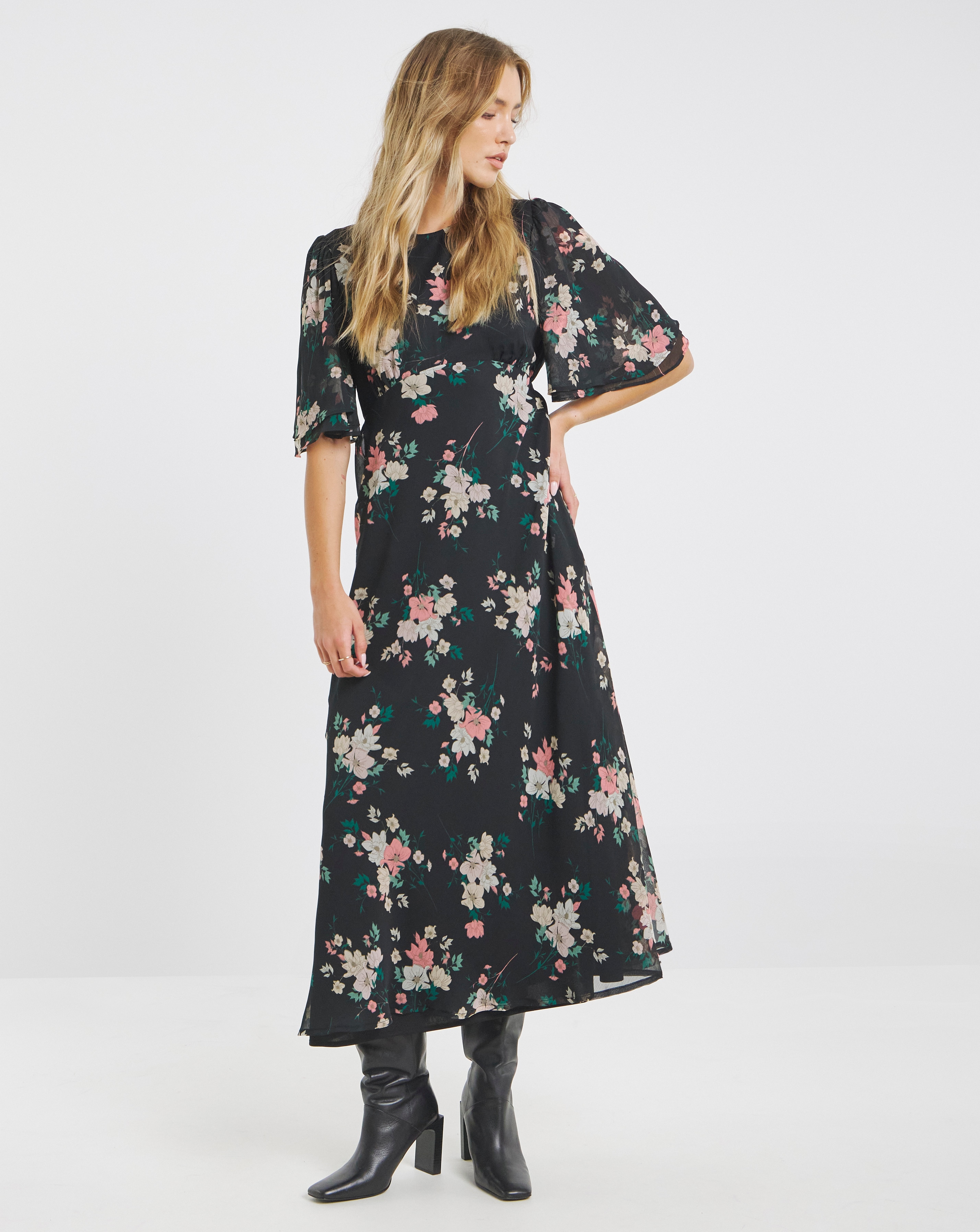 Floral Print Georgette Maxi Dress