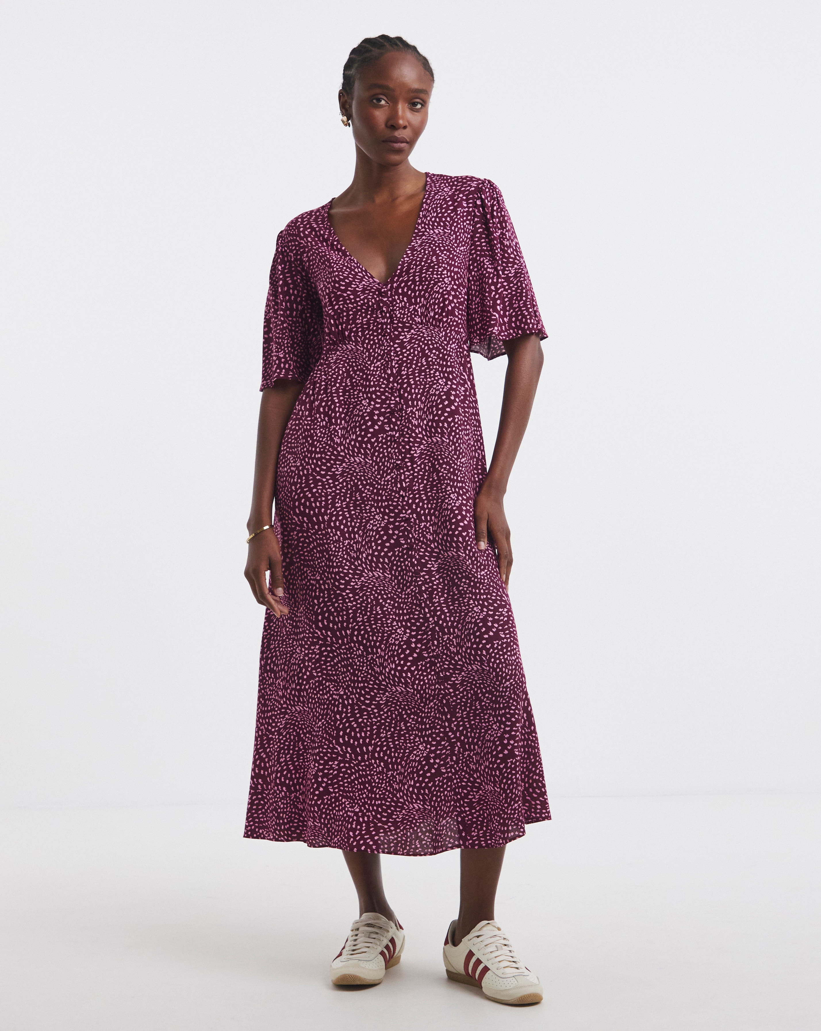 Spun Viscose Button Up Midi Dress