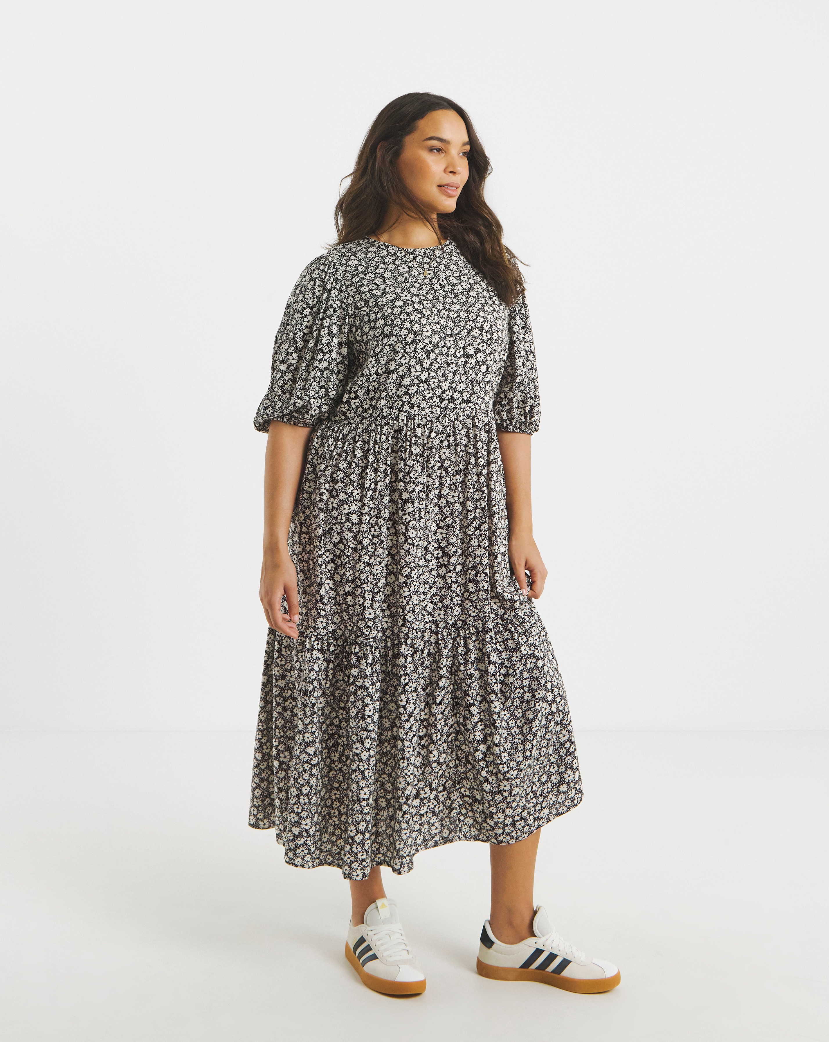 Spun Viscose Tiered Midi Dress