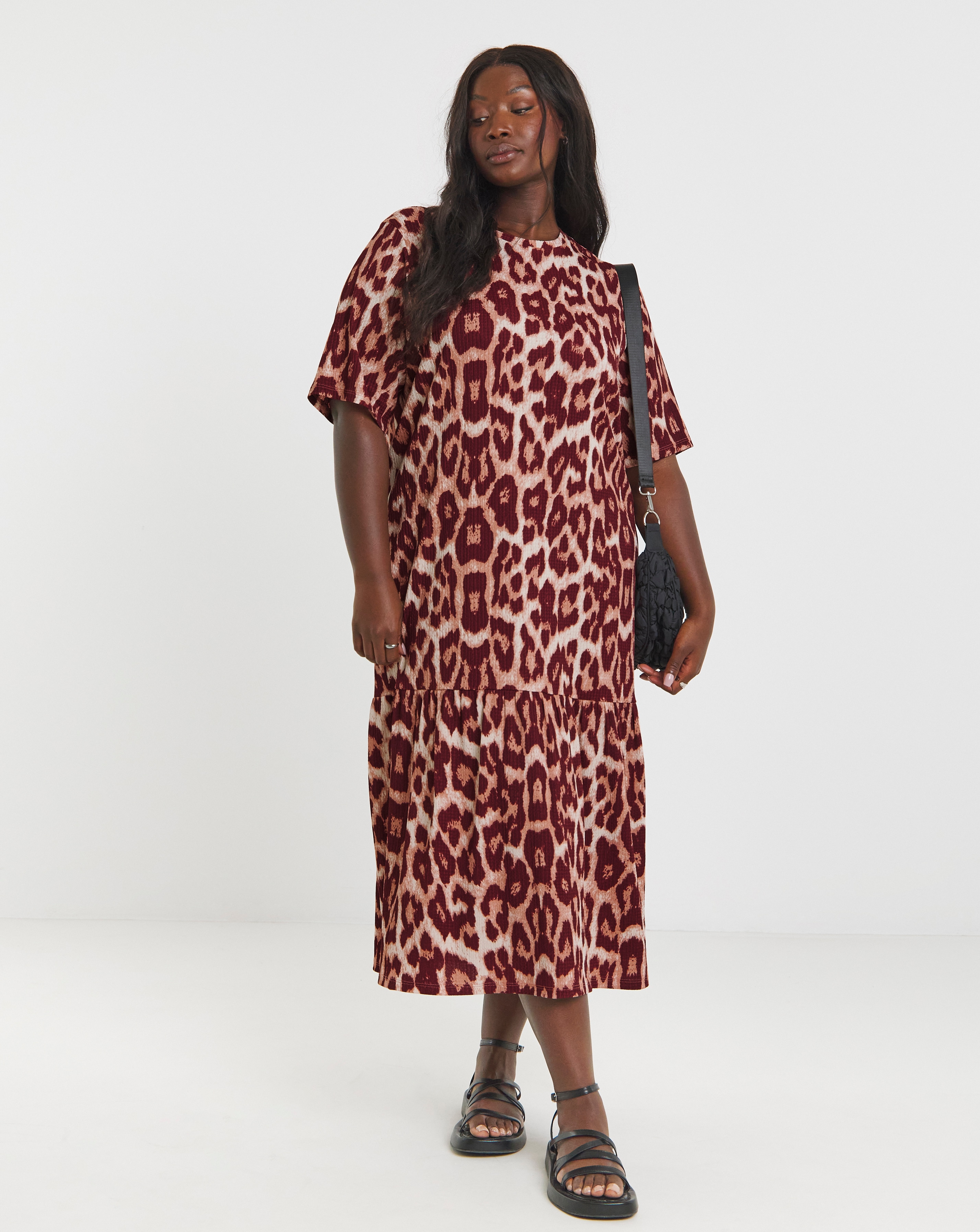 Waffle Drop Waist Midi Dress