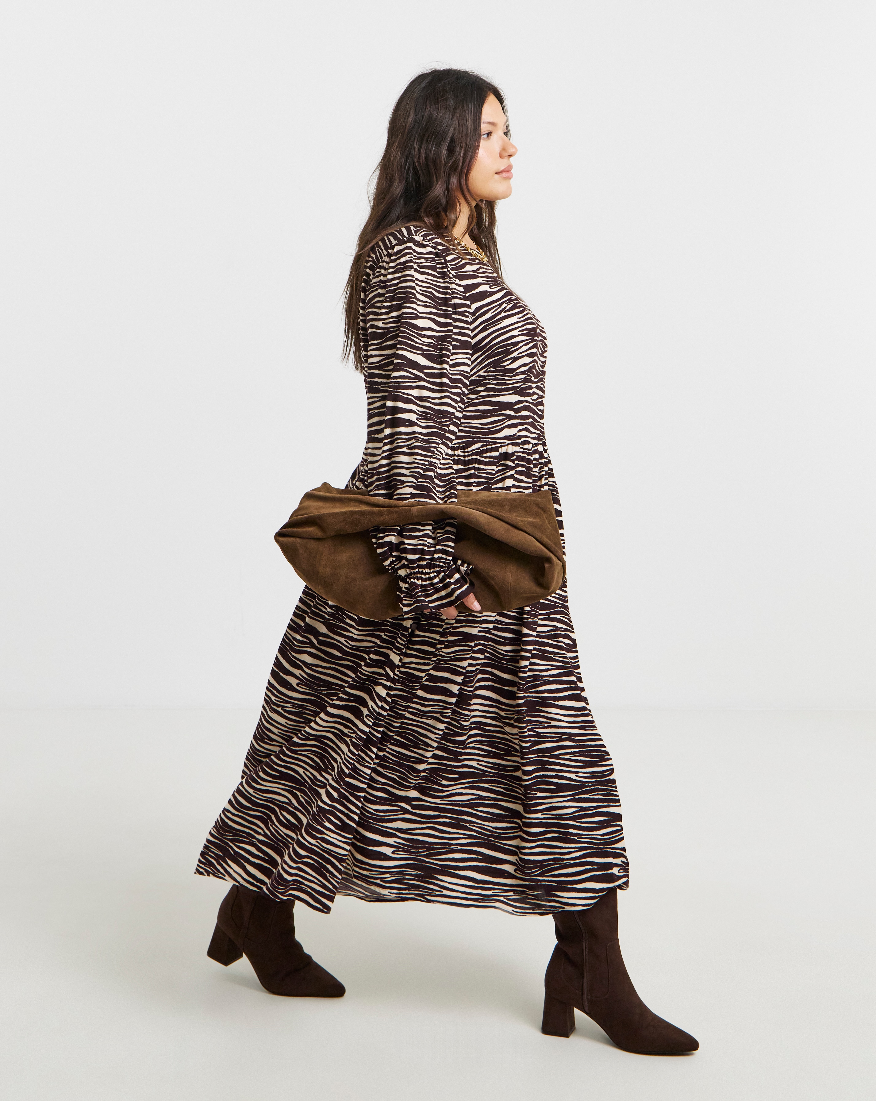 Zebra Print Viscose Pocket Midi Dress