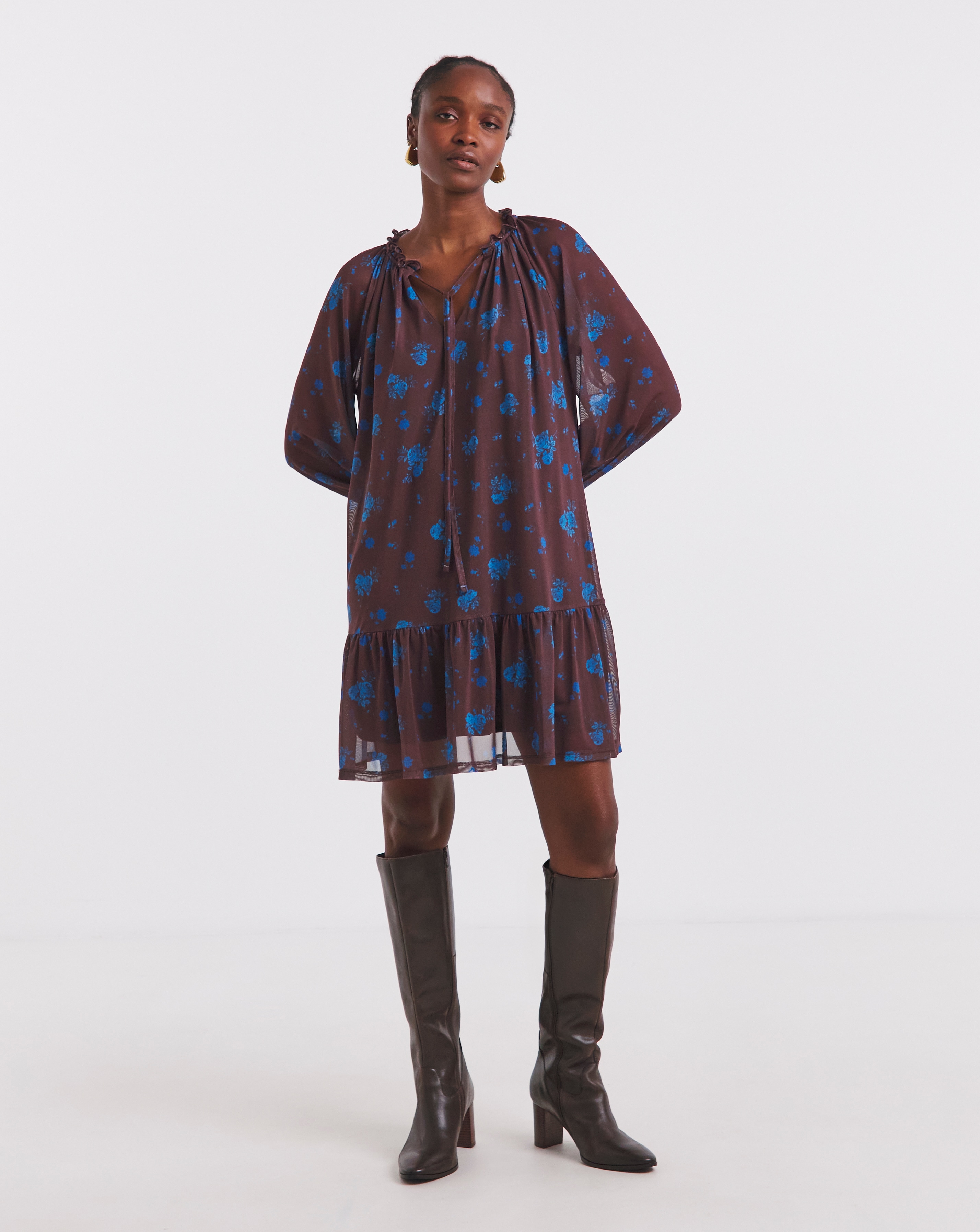 Simply Be Floral Print Mesh Smock Dress