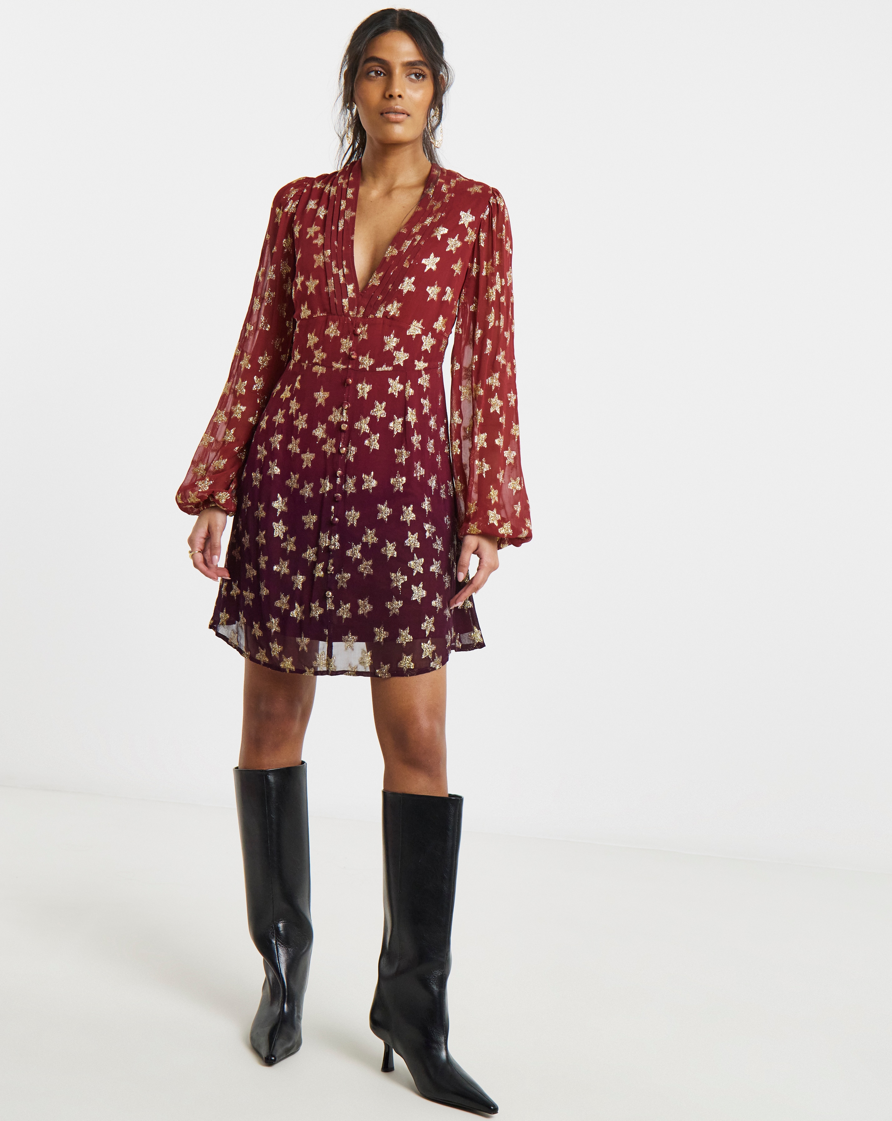 Ombre Star Jacquard Skater Dress