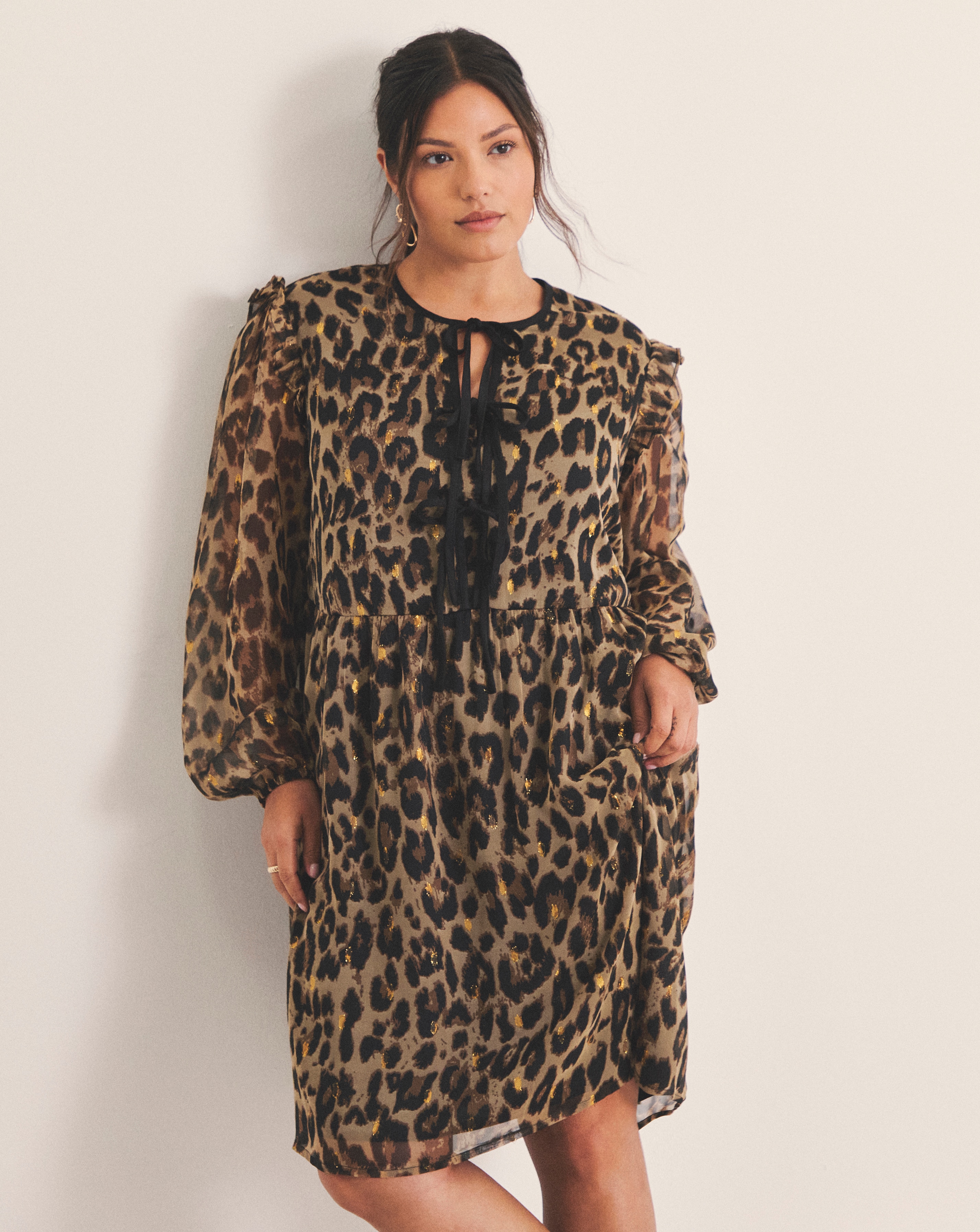 Leopard Bow Georgette Skater Dress
