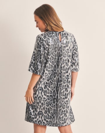 Grey Leopard Sequin T-Shirt Dress