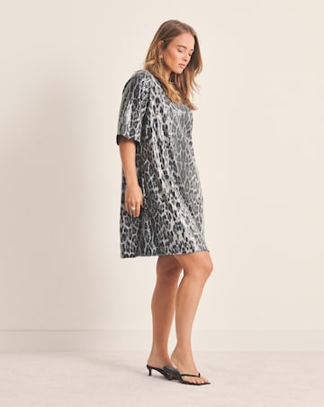 Grey Leopard Sequin T-Shirt Dress