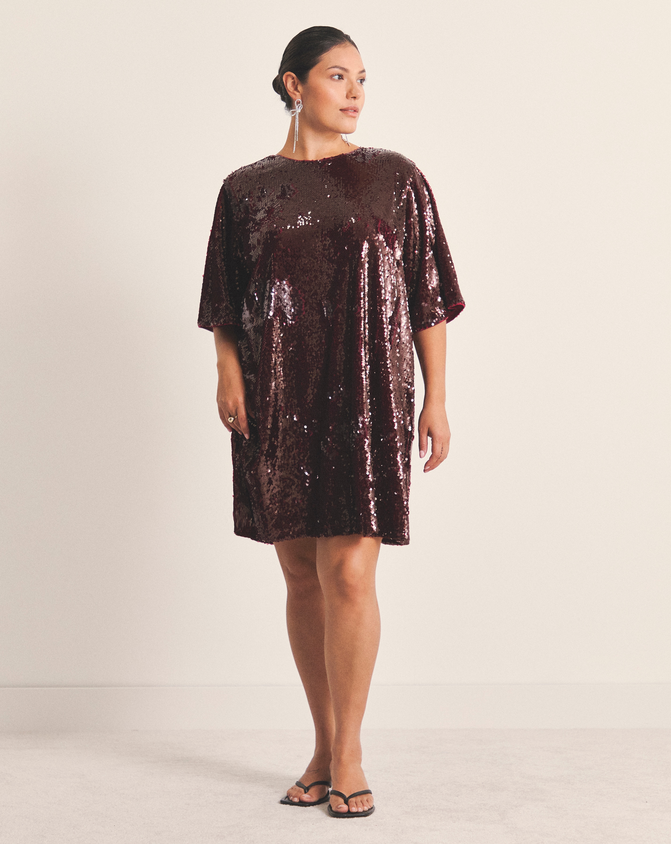Burgundy Sequin T shirt Dress