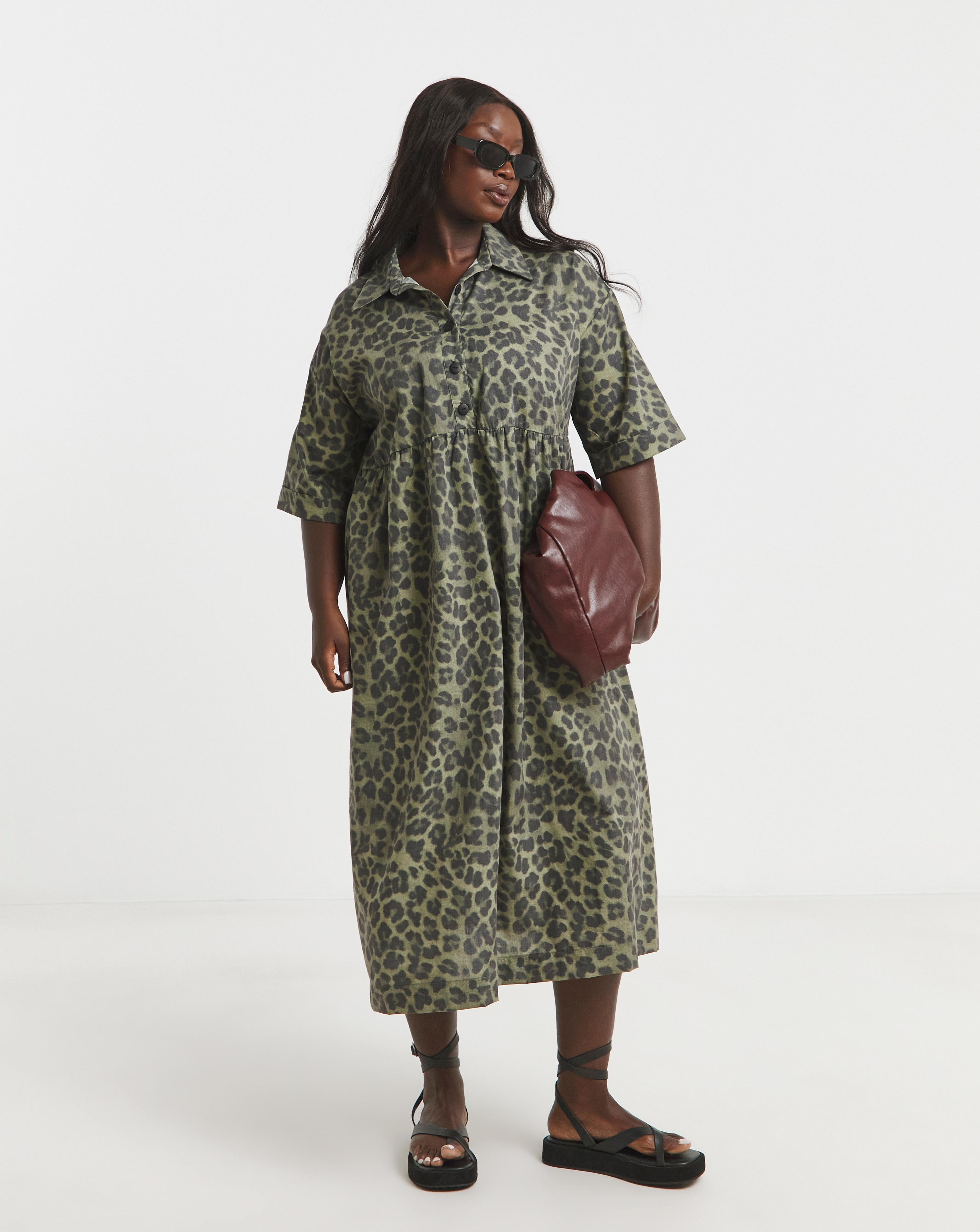 Printed Shirt Dress With Pockets