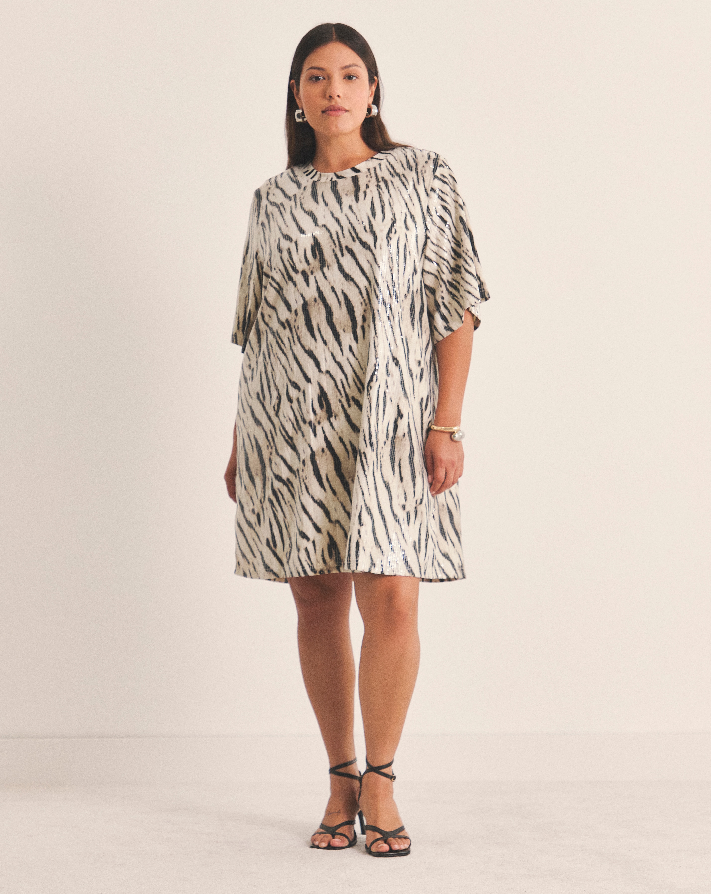 New In - Zebra Sequin T-Shirt Dress