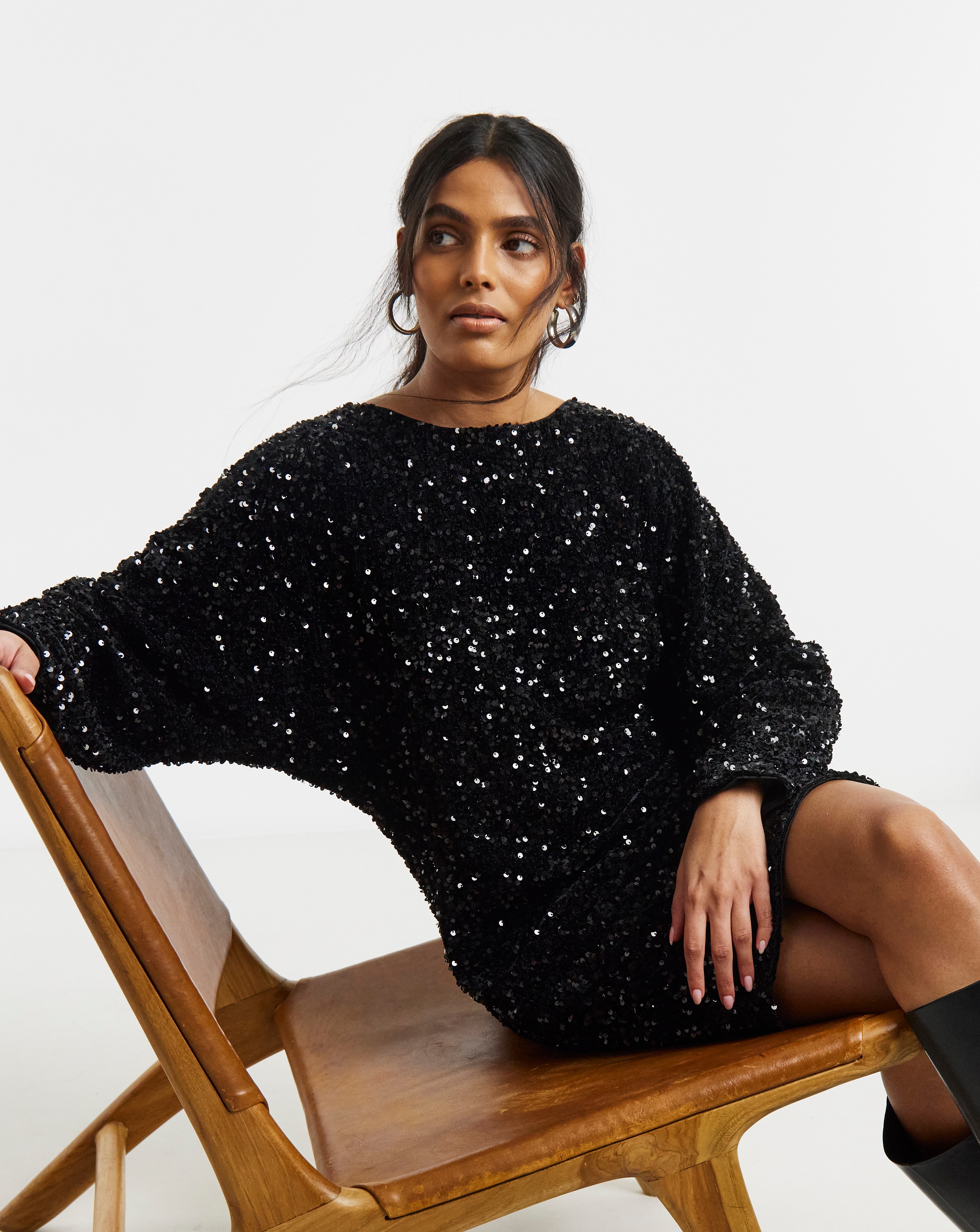 Black Velour Sequin Mini Dress