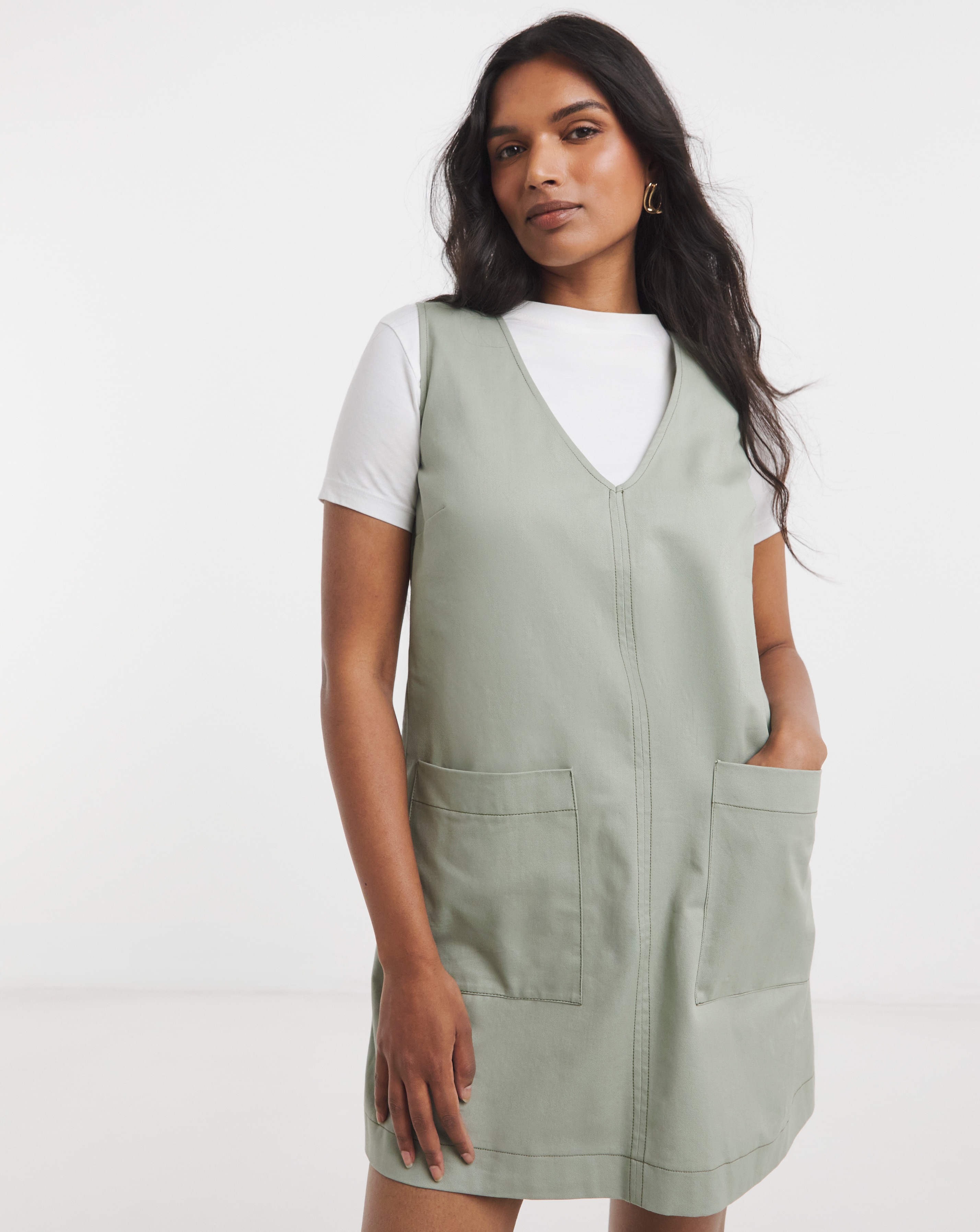 Cotton Shift Dress With Patch Pockets