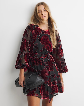 Red Burnout Devoure Godet Skater Dress