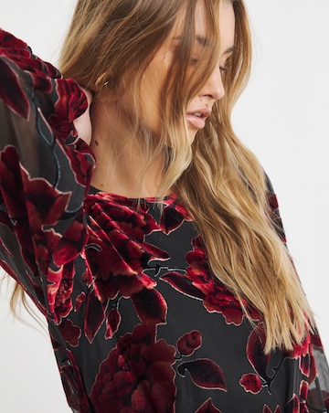 Red Burnout Devoure Godet Skater Dress